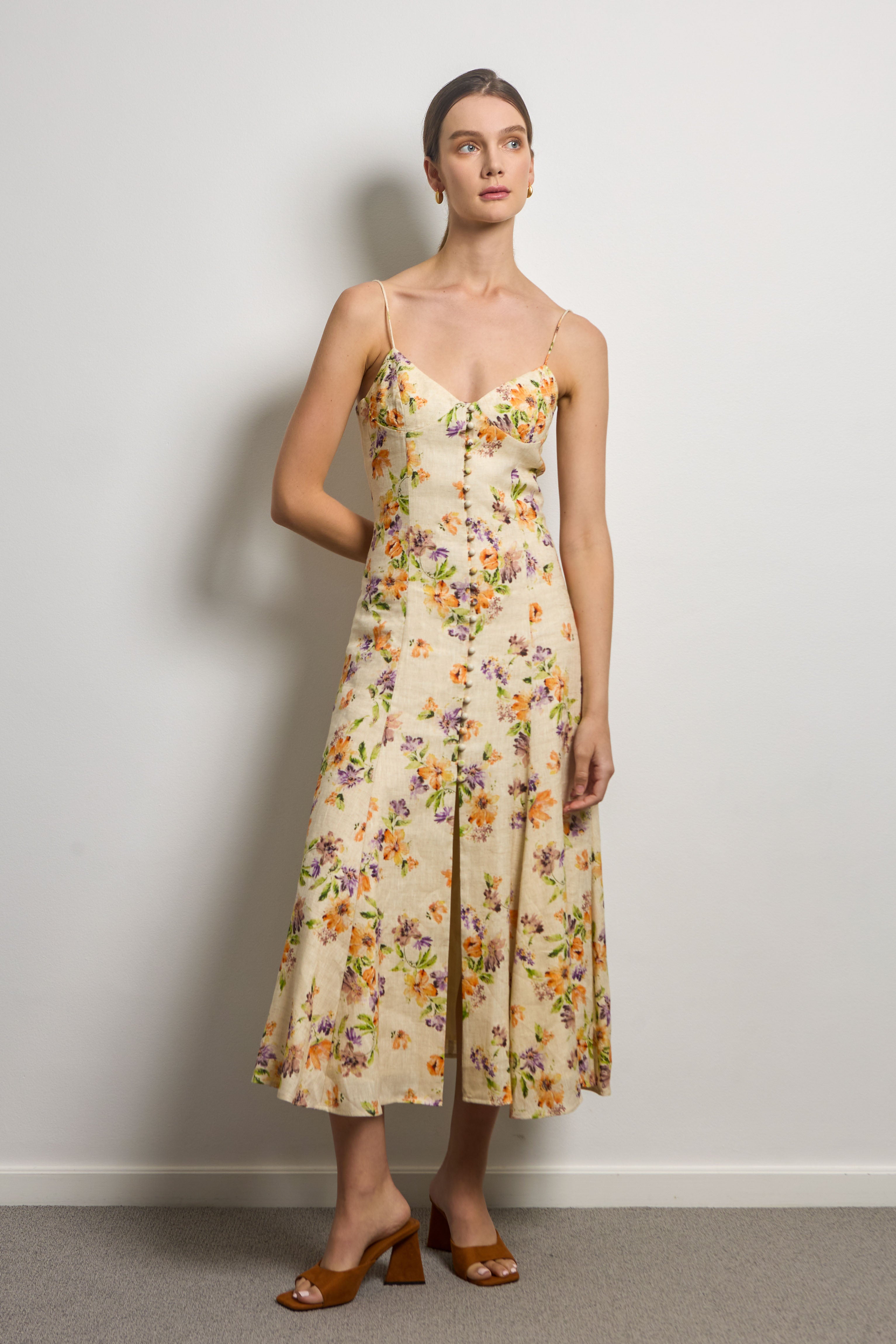 Linen Floral Flared Slip Dress iff the label Linen Floral Flared Slip Dress iff the label