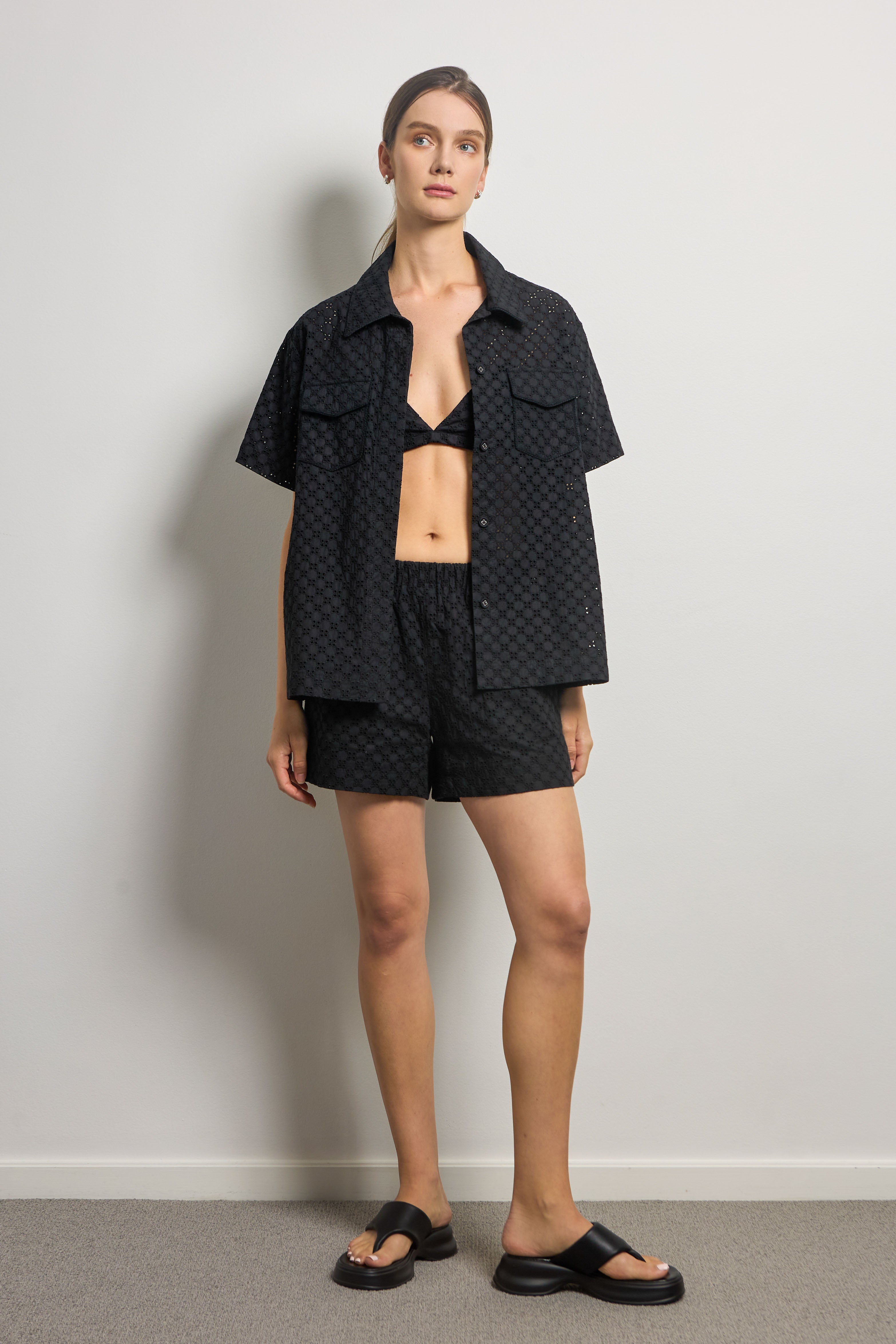 Black Cotton Broderie Anglaise Shirt