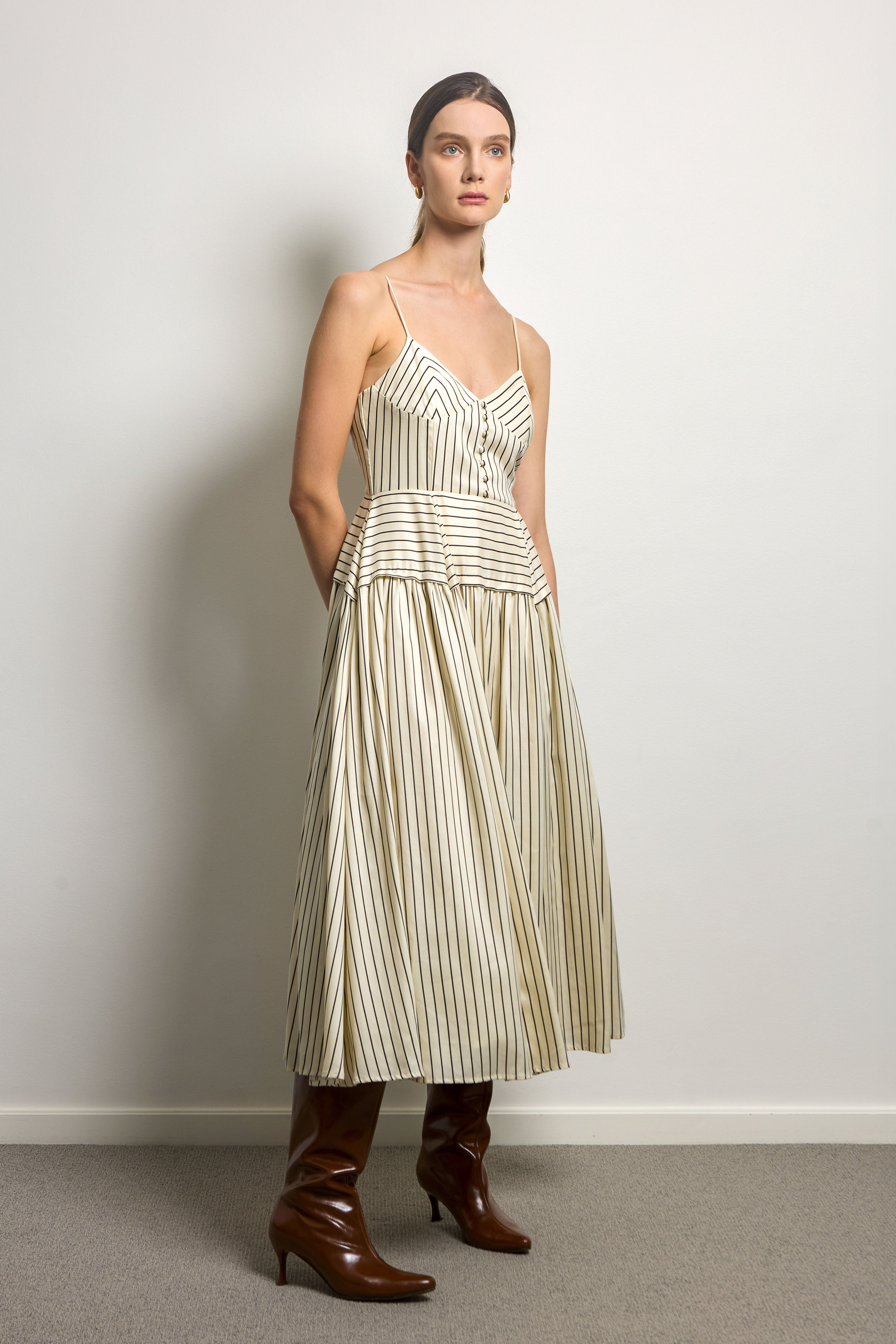 Pinstripe Peplum Midi Slip Dress iff the label Pinstripe Peplum Midi Slip Dress iff the label