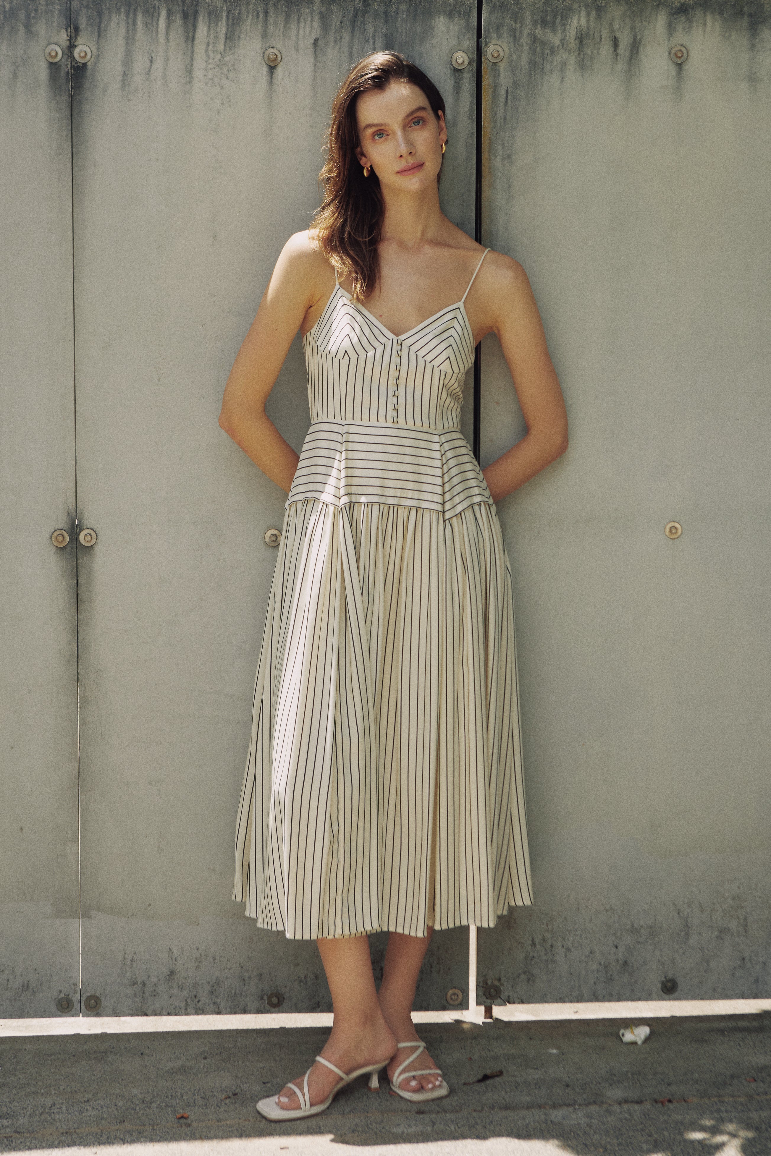 Pinstripe Tired Midi Slip Dress