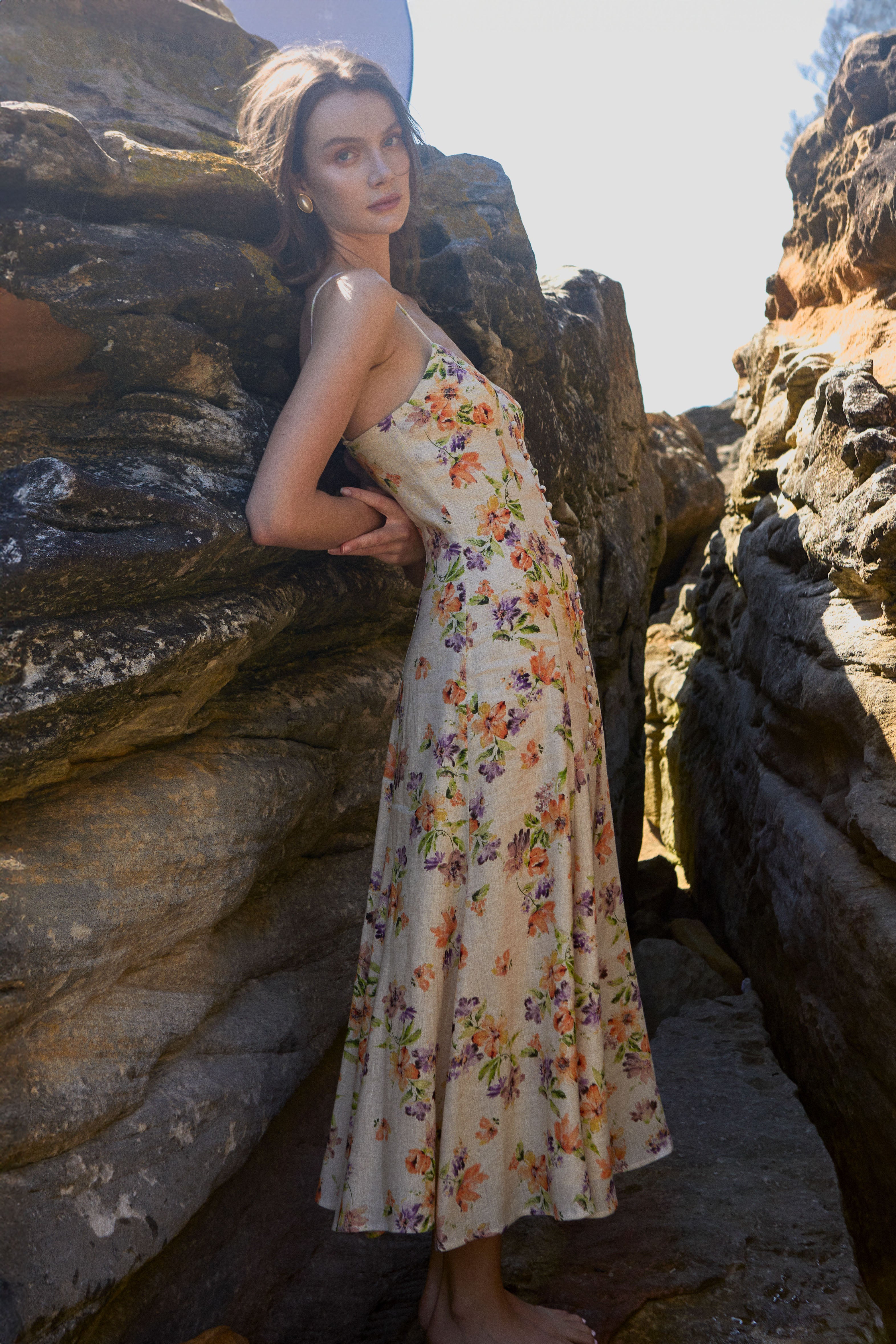 Linen Floral Flared Slip Dress - 6 Linen Floral Flared Slip Dress - 6