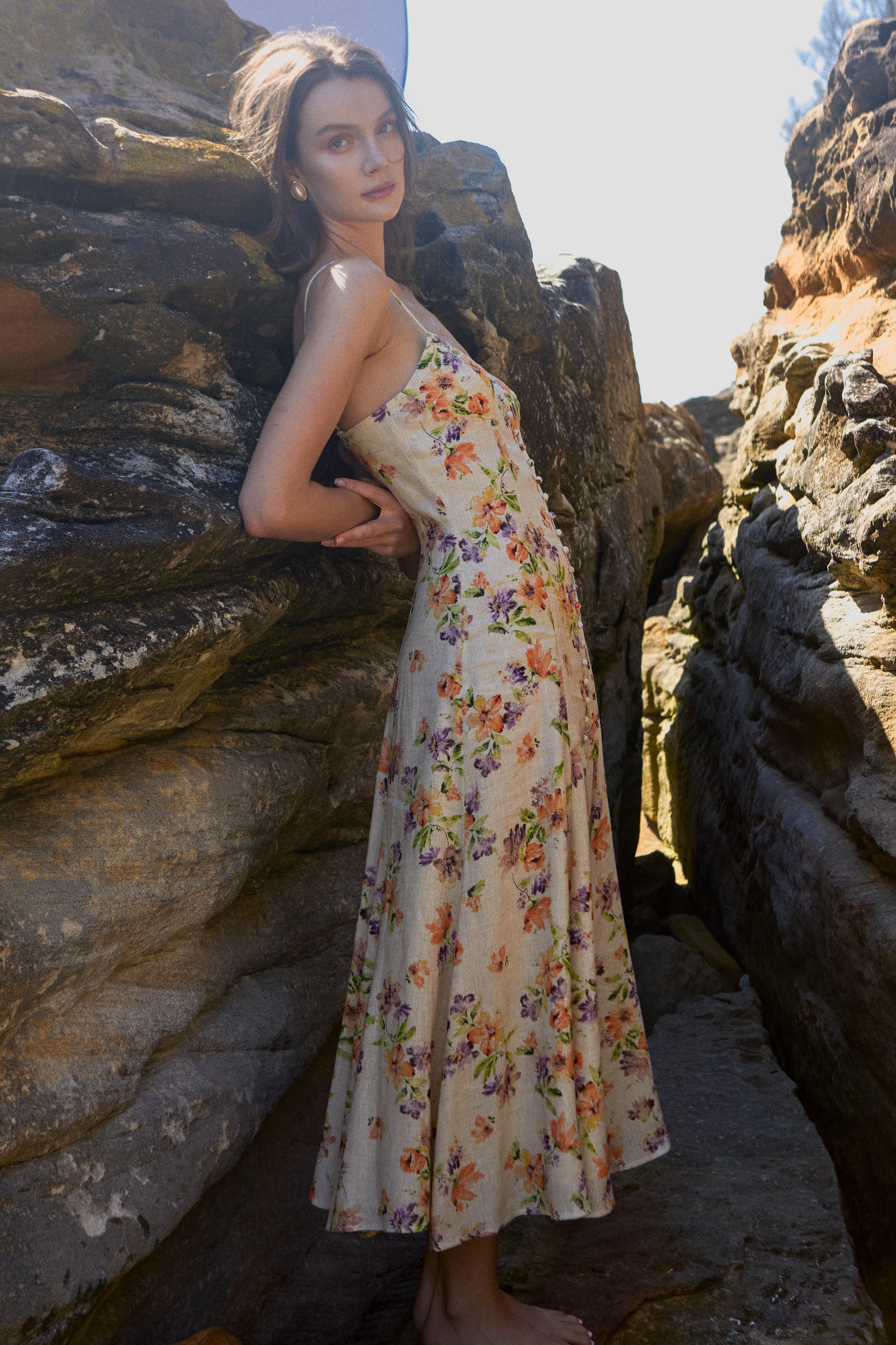 Linen Floral Slip Dress