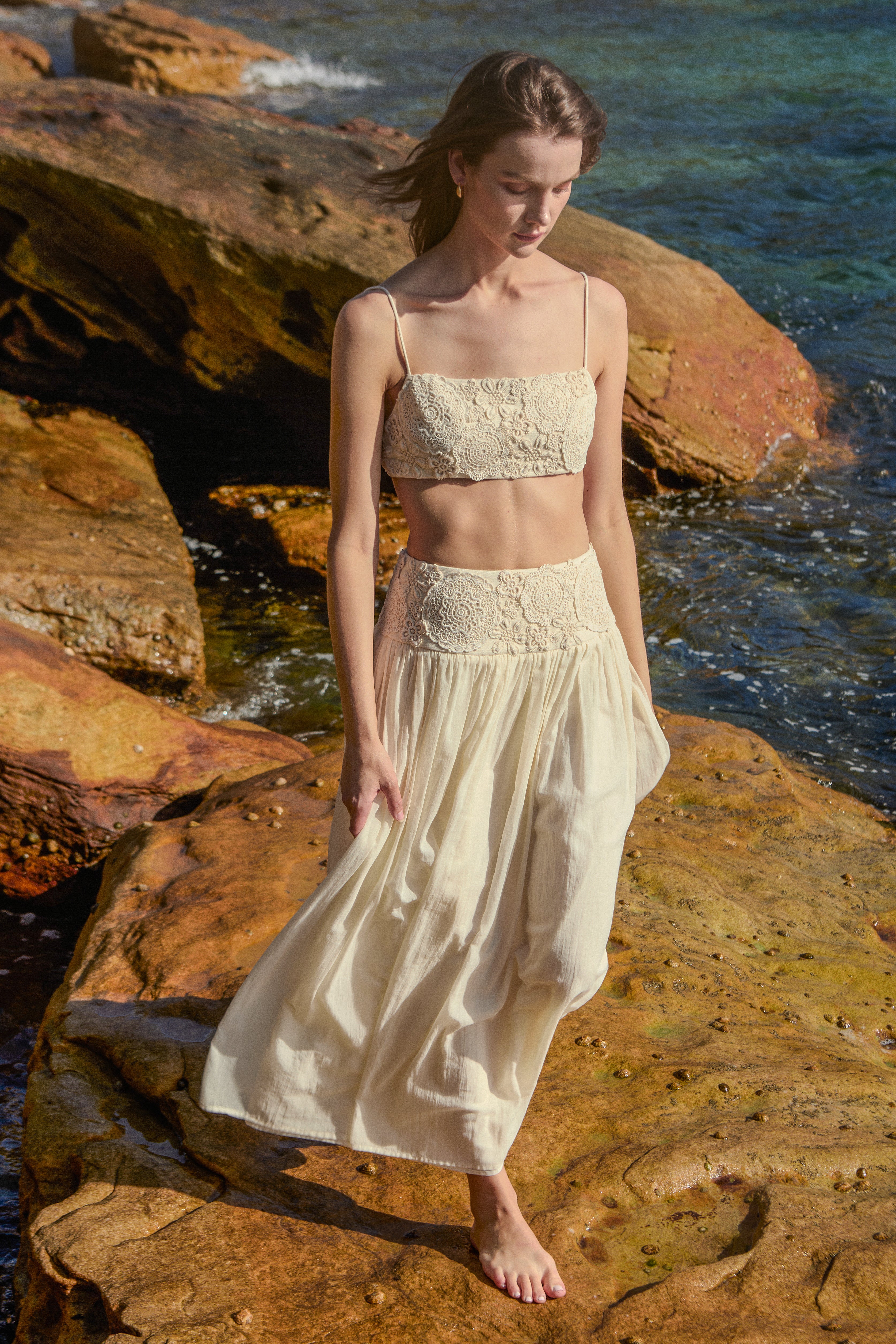 Gathered Yoke Skirt with Crochet Doilies