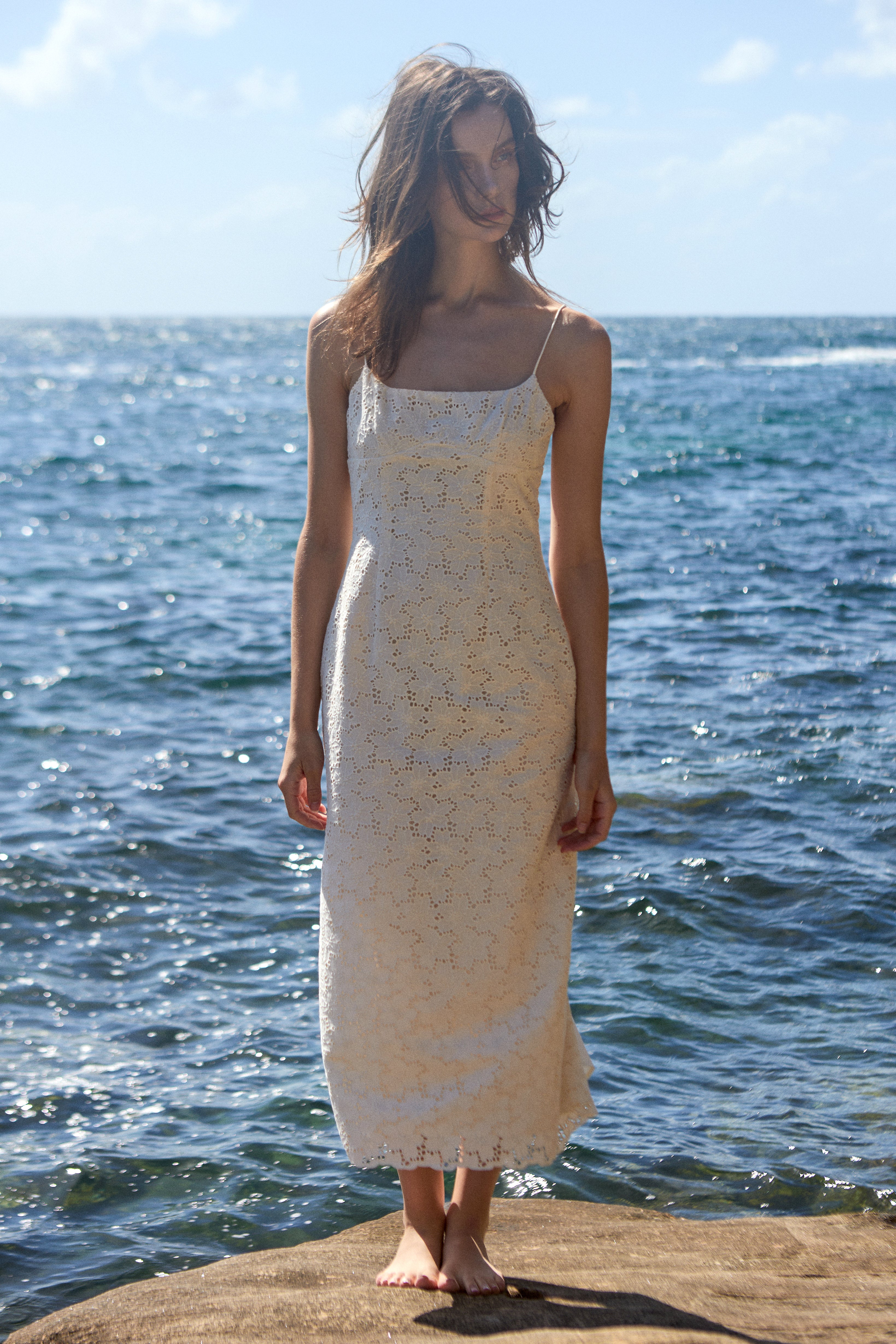 Cotton Broderie Anglaise Midi Dress with Back Vent
