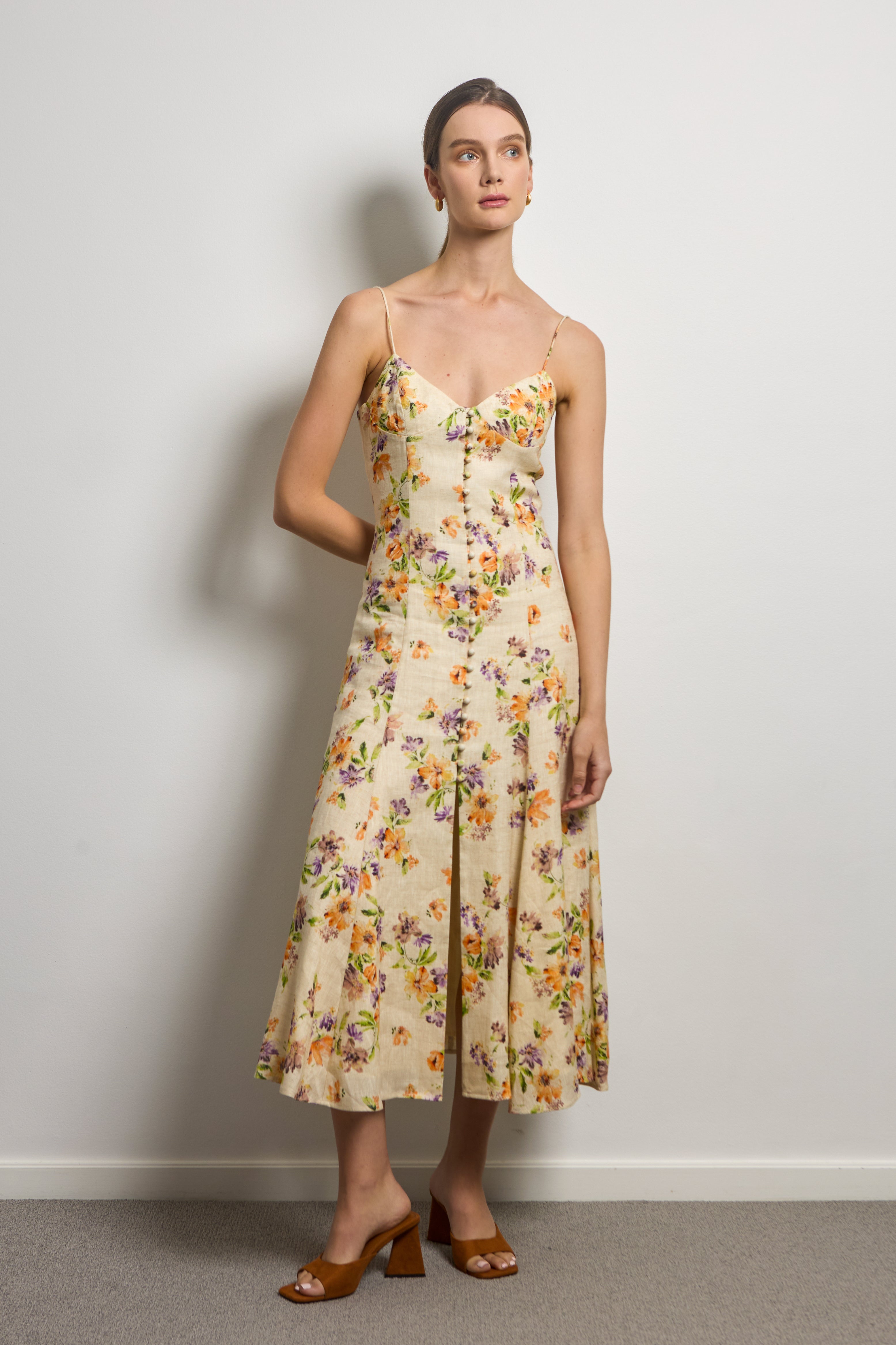 Linen Floral Slip Dress