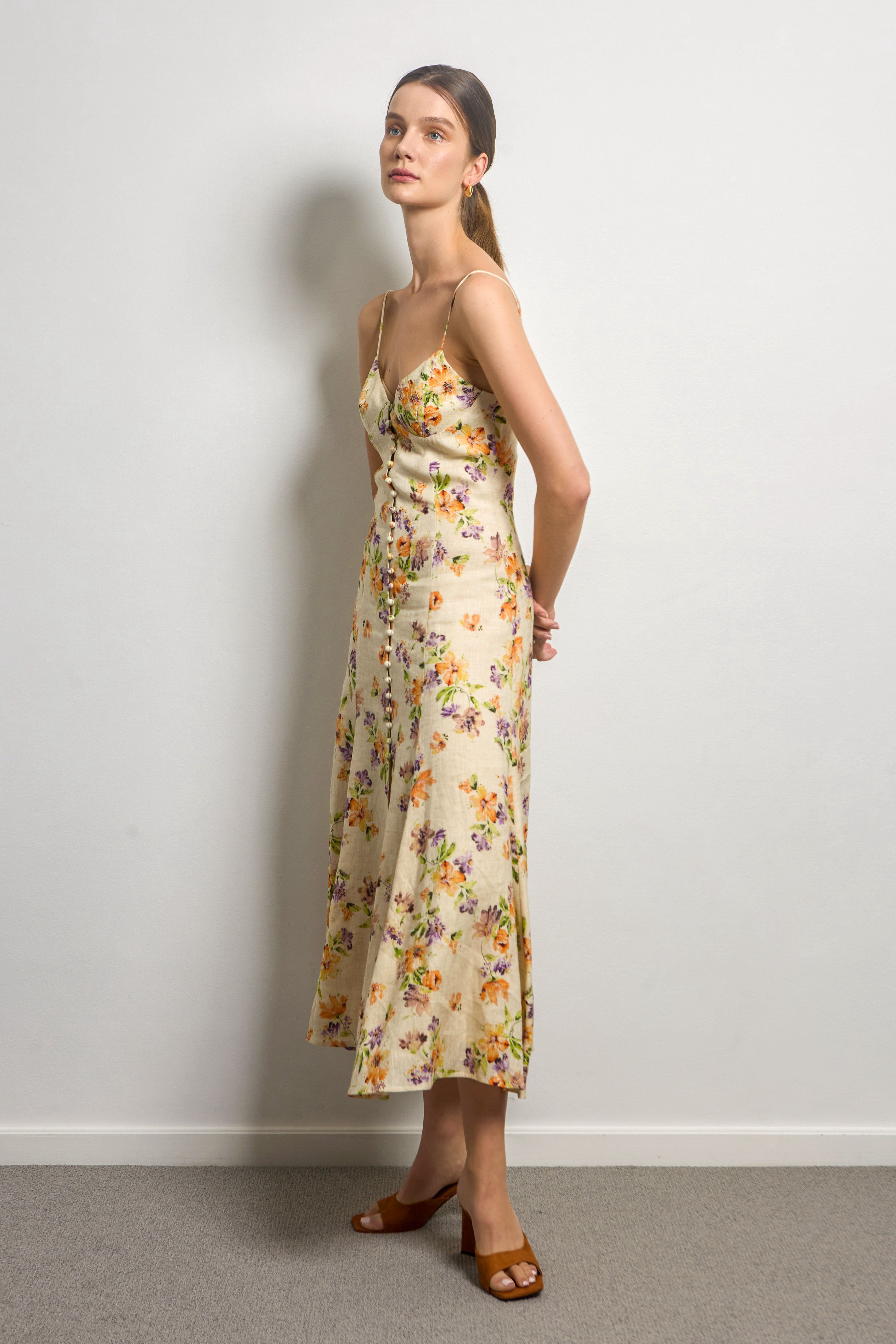Linen Floral Slip Dress