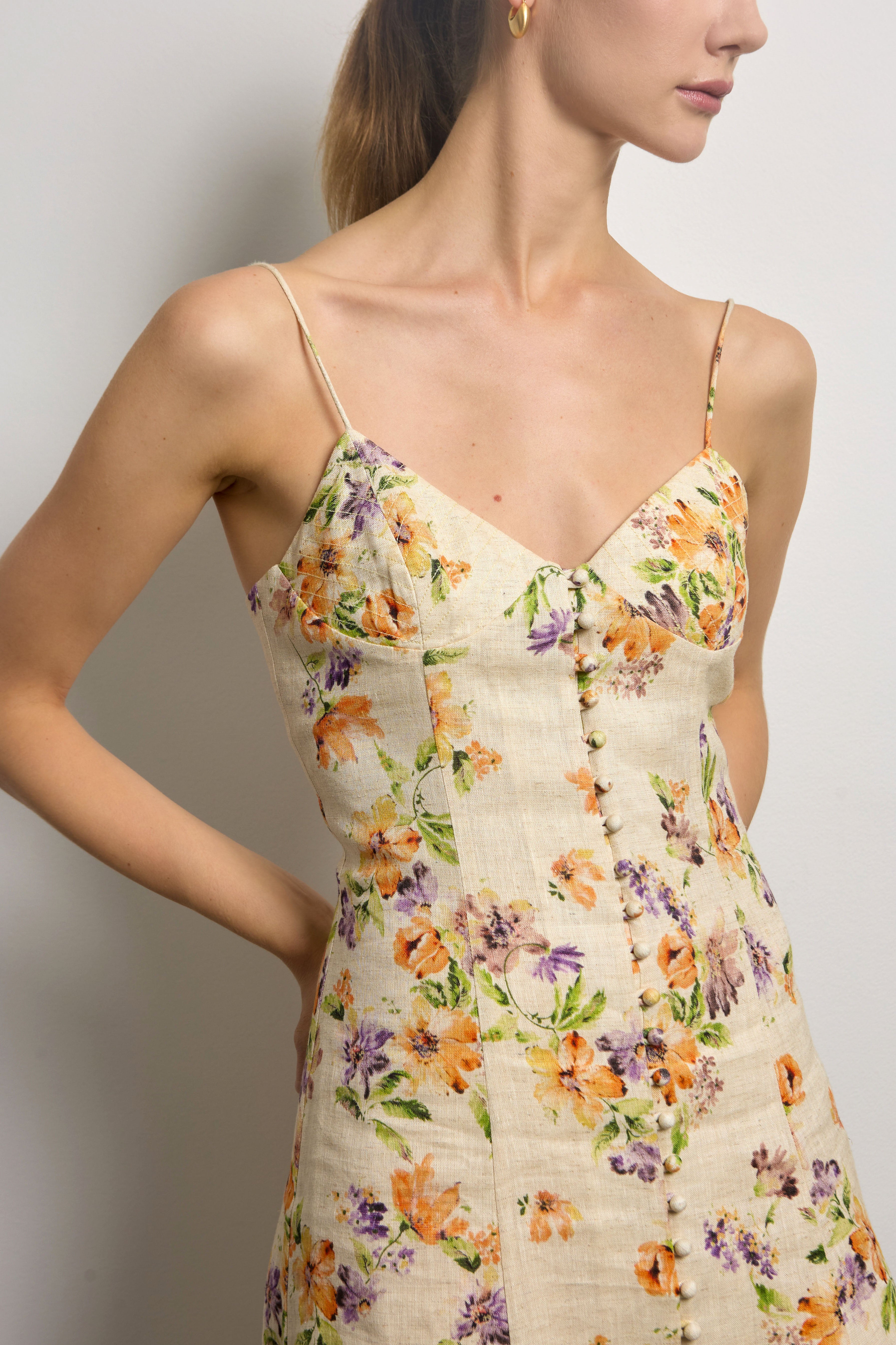 Linen Floral Slip Dress