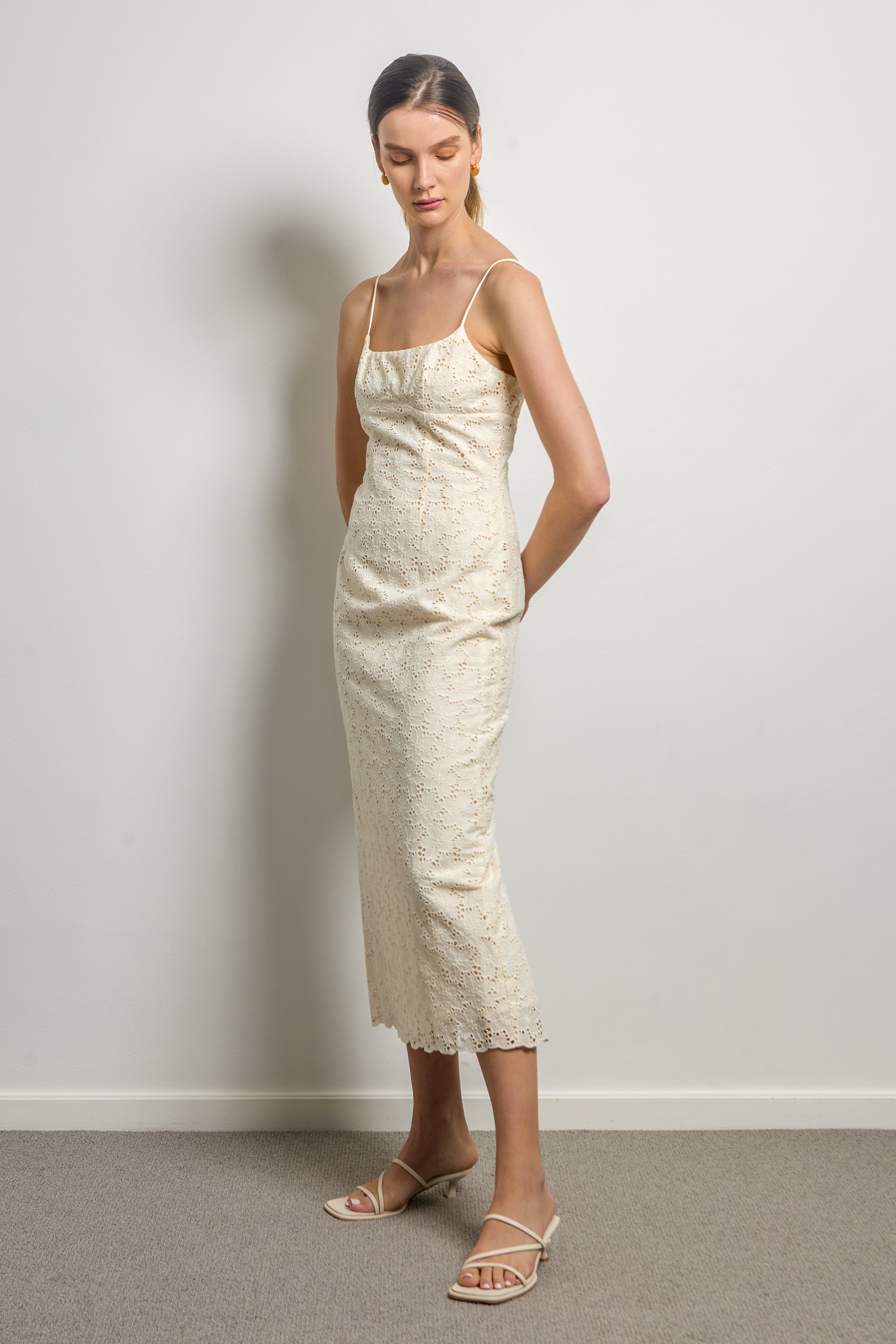 Cotton Broderie Anglaise Midi Dress with Back Vent