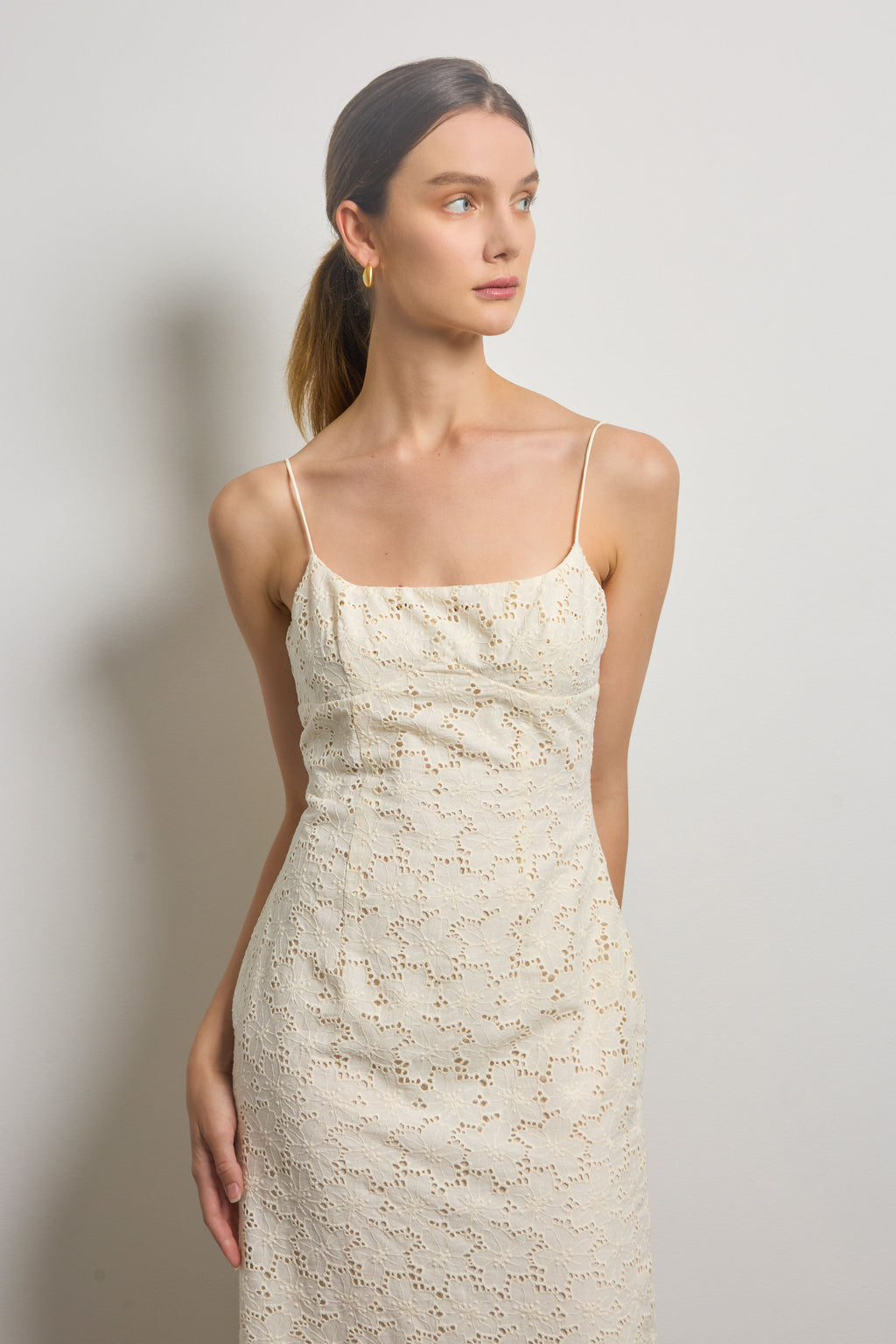 Cotton Broderie Anglaise Midi Dress with Back Vent