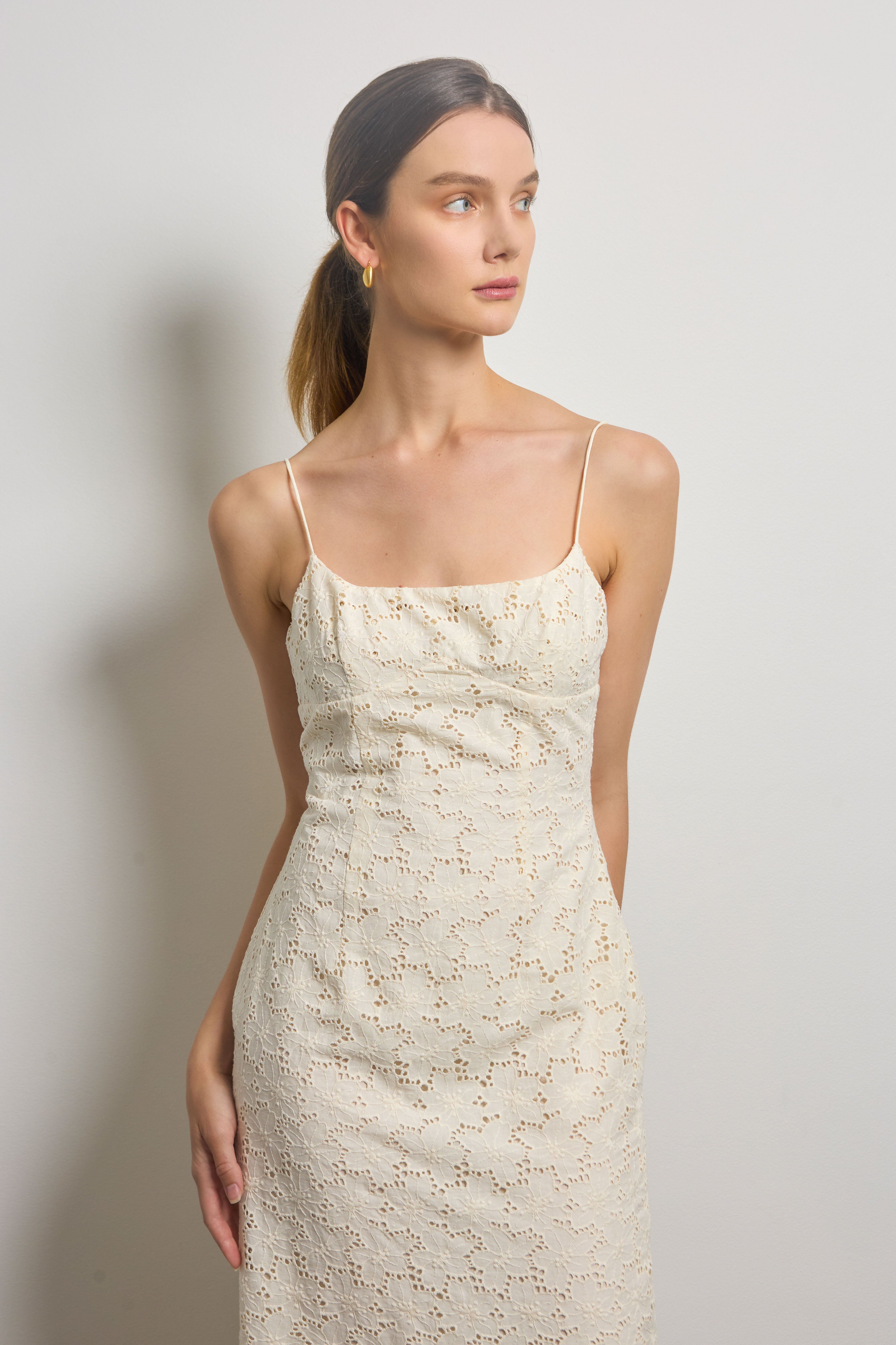 Cotton Broderie Anglaise Midi Dress with Back Vent
