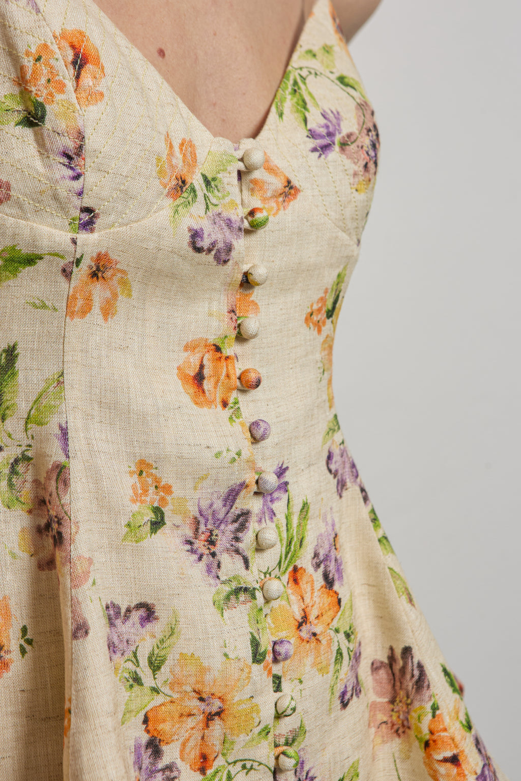 Floral Linen Flared Slip Top
