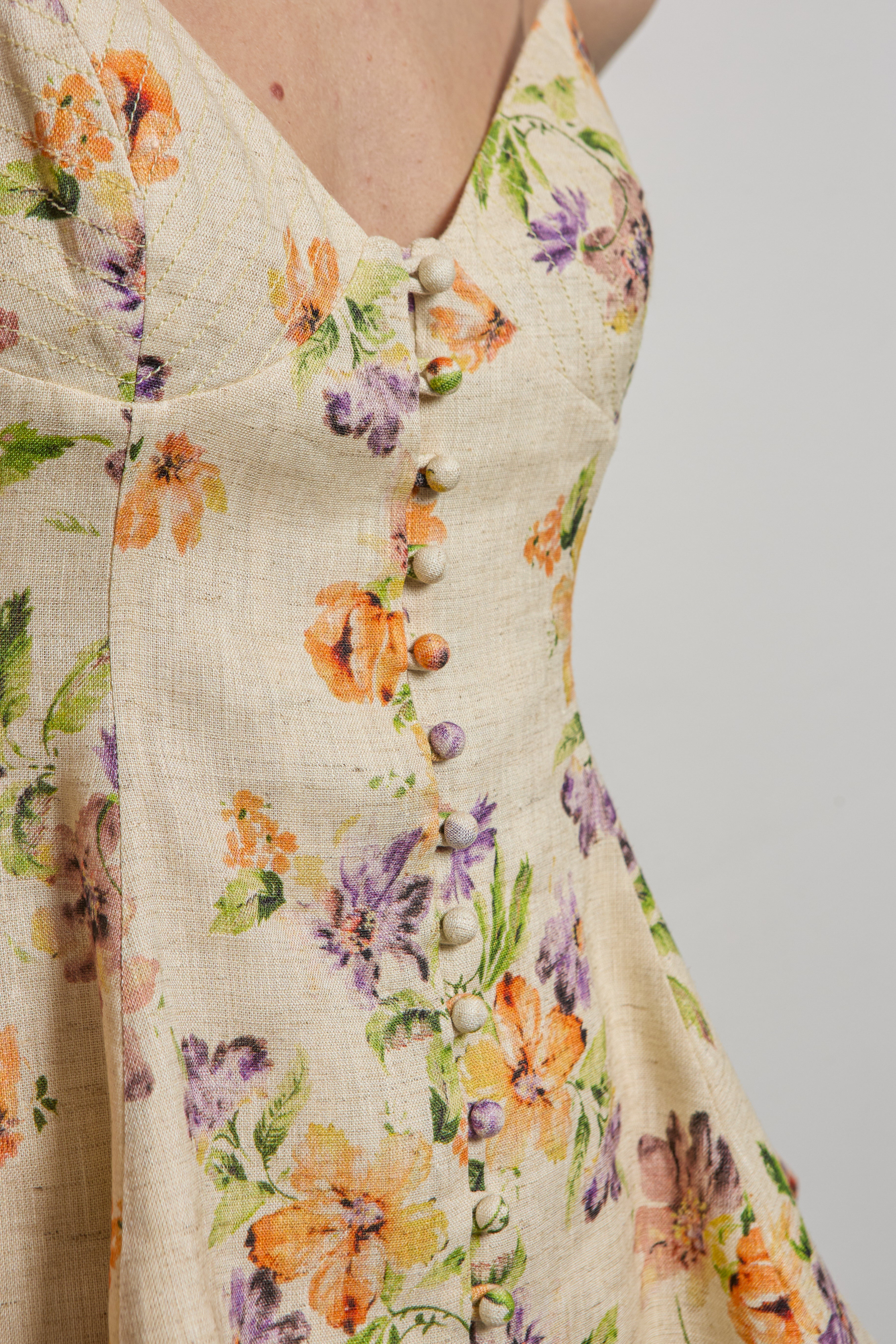 Floral Linen Flared Slip Top