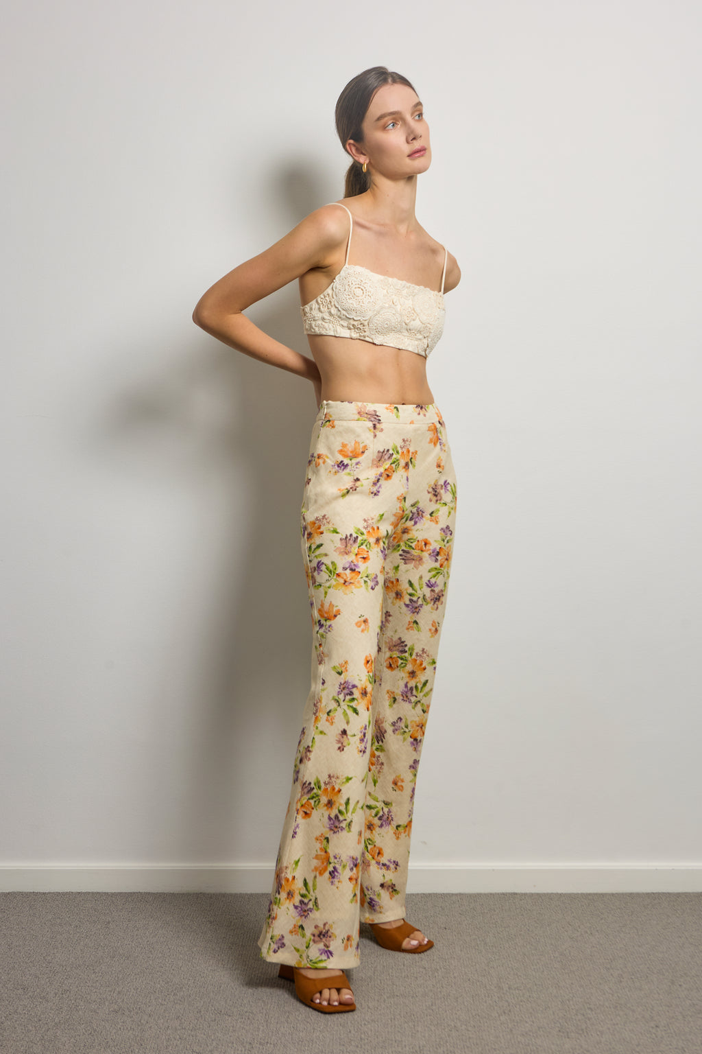 Floral Linen Bia Cut Flared Pants