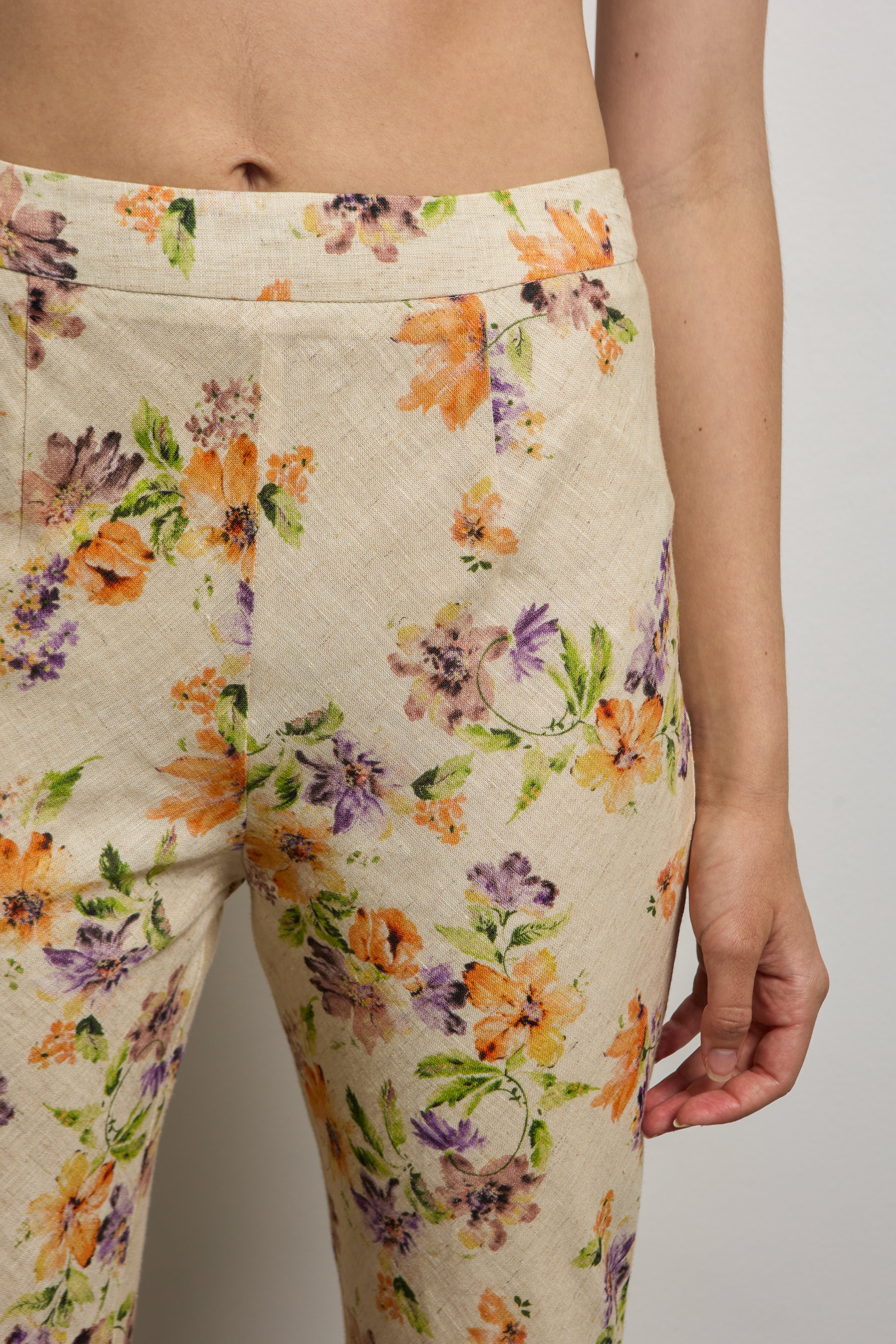 Floral Linen Bia Cut Flared Pants