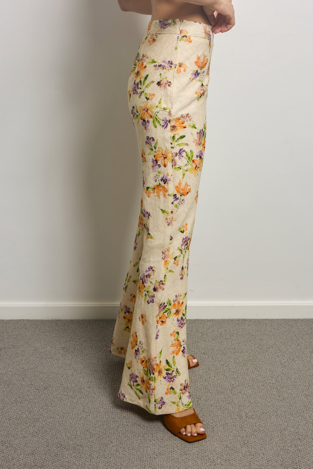 Floral Linen Bia Cut Flared Pants