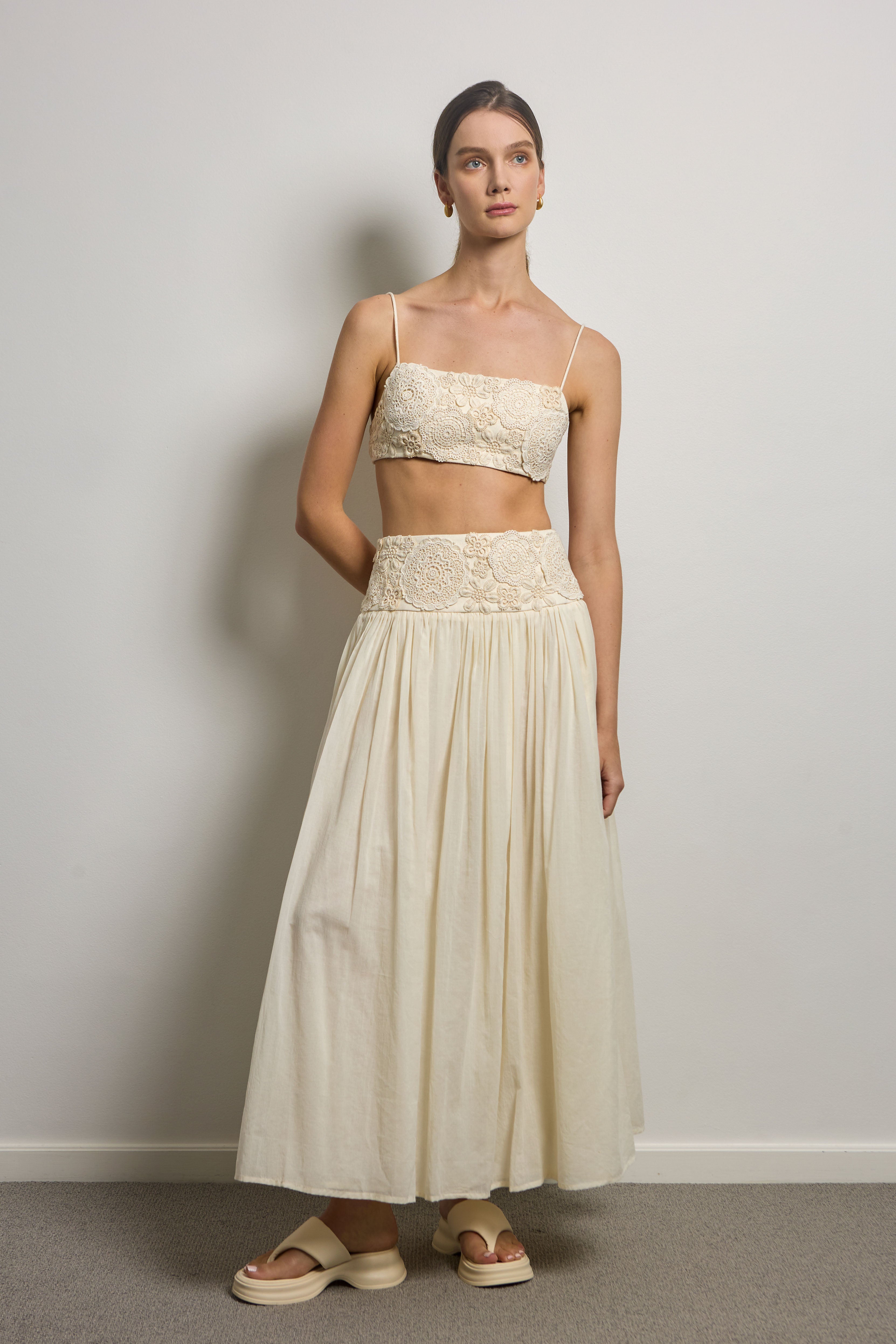 Gathered Yoke Skirt with Crochet Doilies