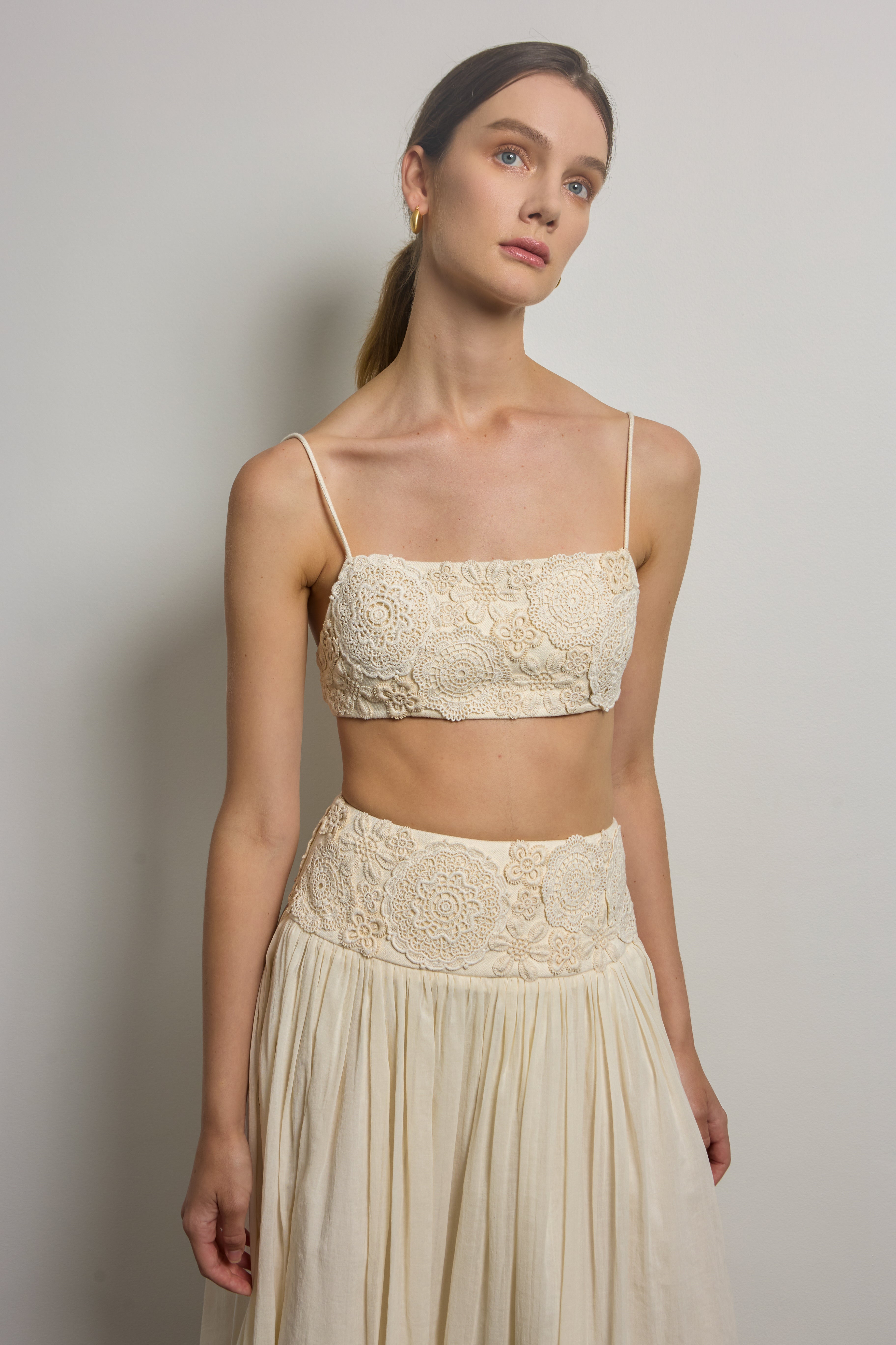 Cotton Drill Crop Top with Crochet Doilies