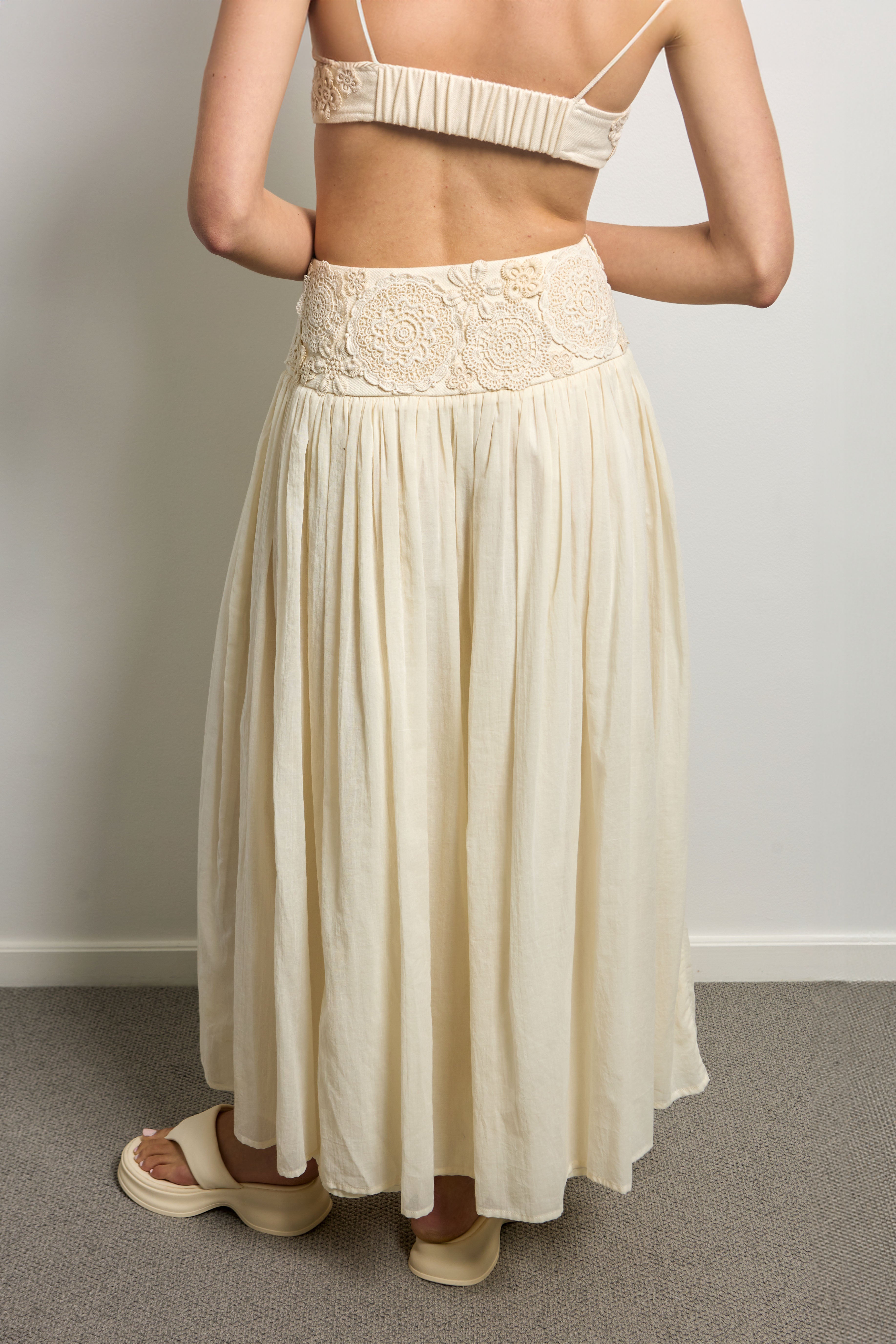 Gathered Yoke Skirt with Crochet Doilies