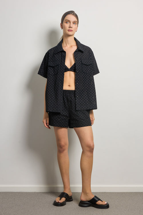 Black Cotton Broderie Anglaise Shirt