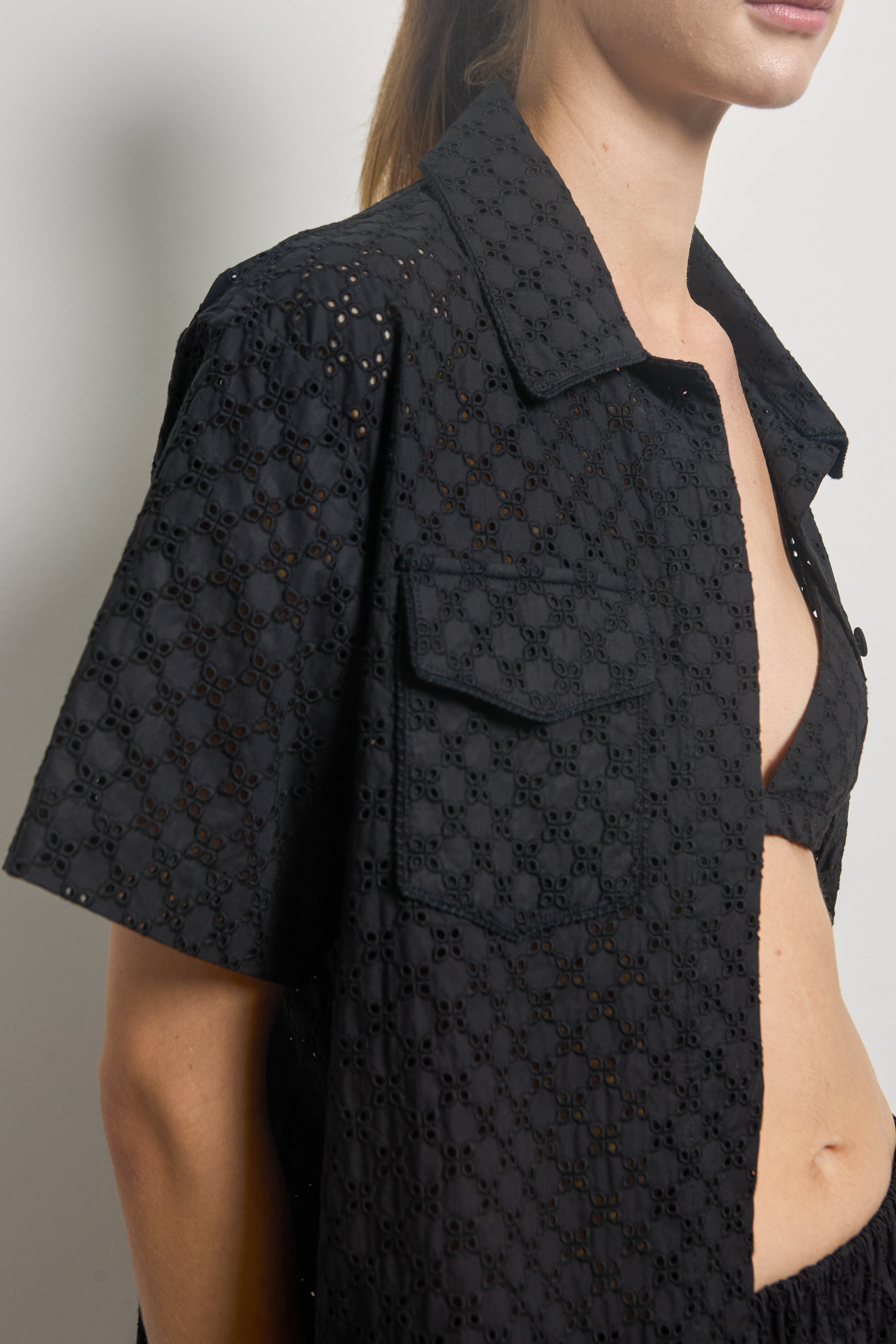 Black Cotton Broderie Anglaise Shirt