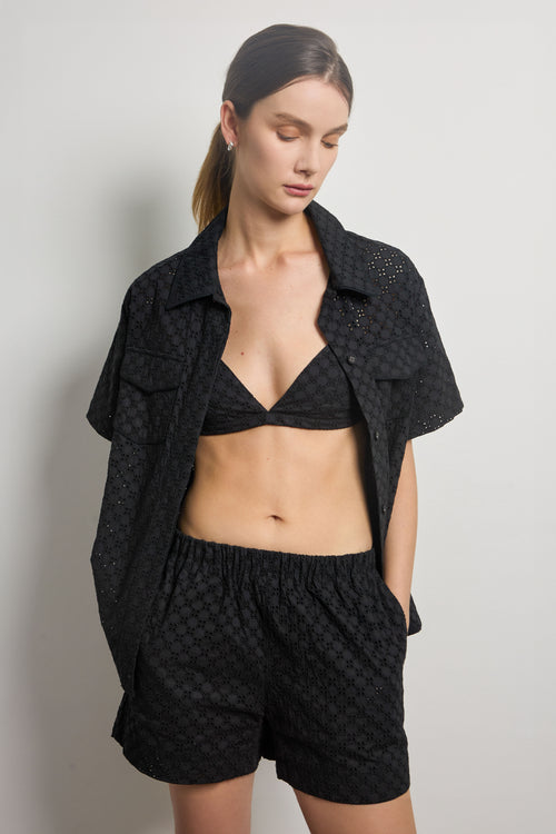 Black Cotton Broderie Anglaise Shorts