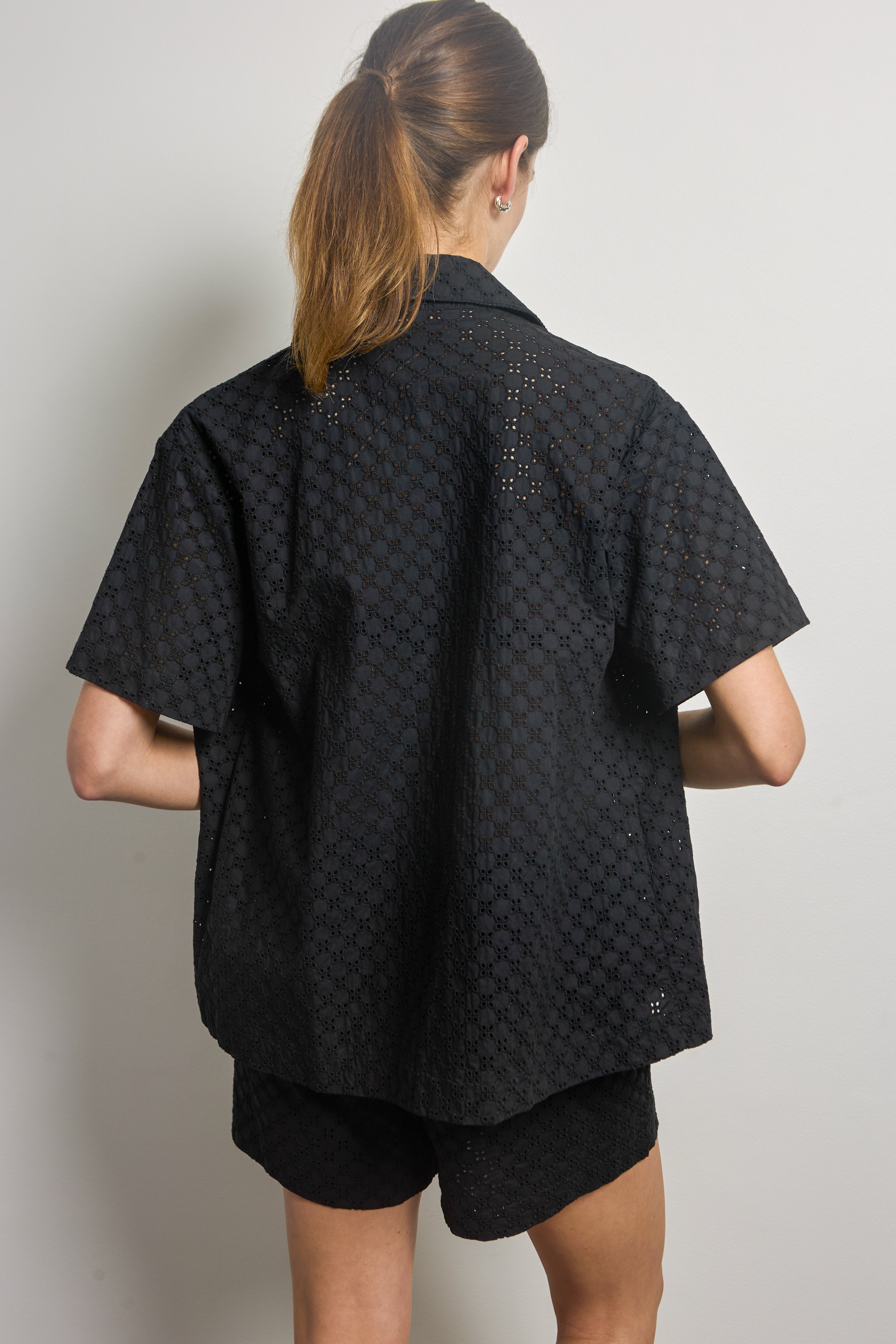 Black Cotton Broderie Anglaise Shirt