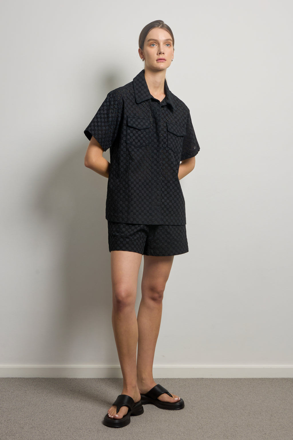 Black Cotton Broderie Anglaise Shorts