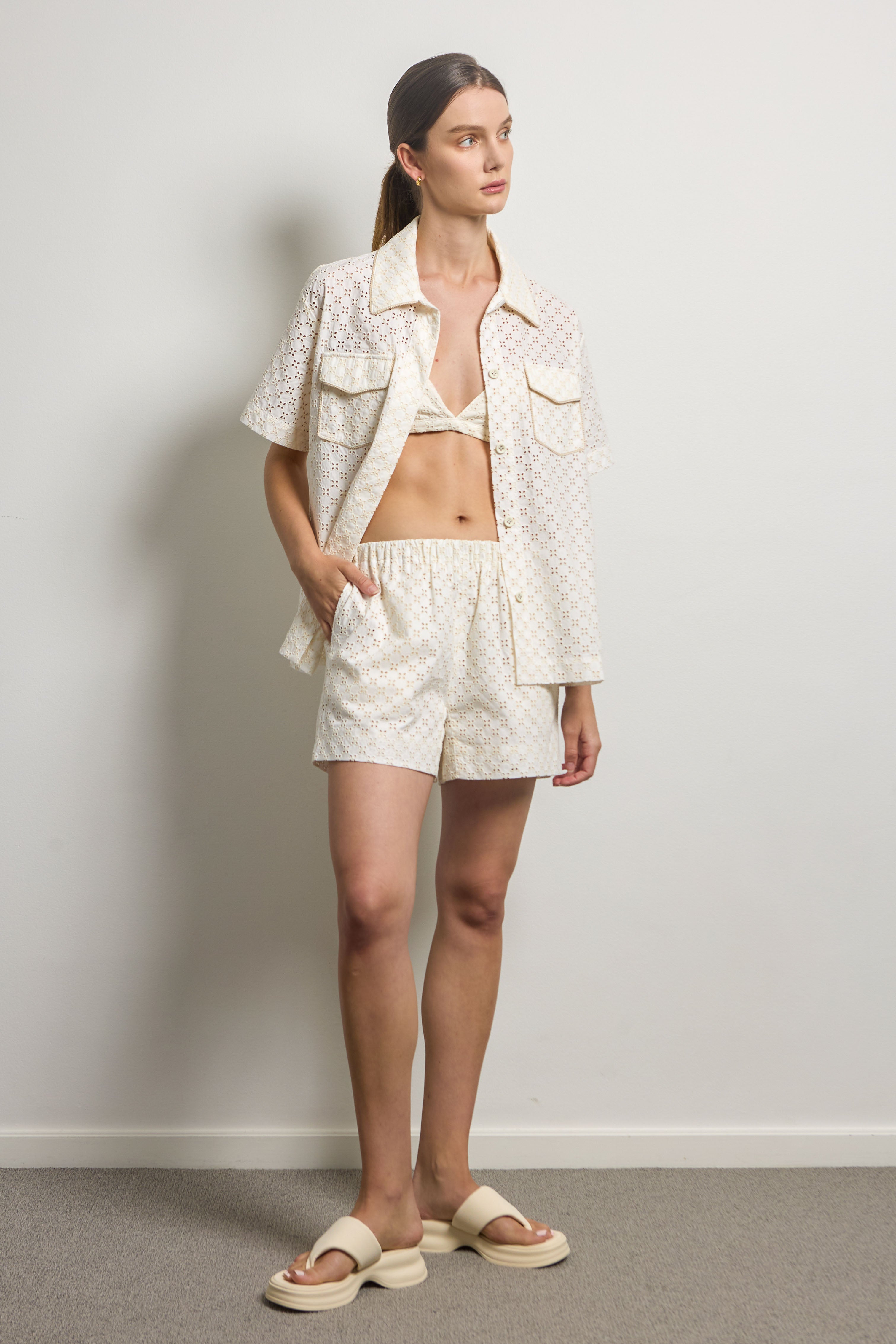 Cream Cotton Broderie Anglaise Shirt