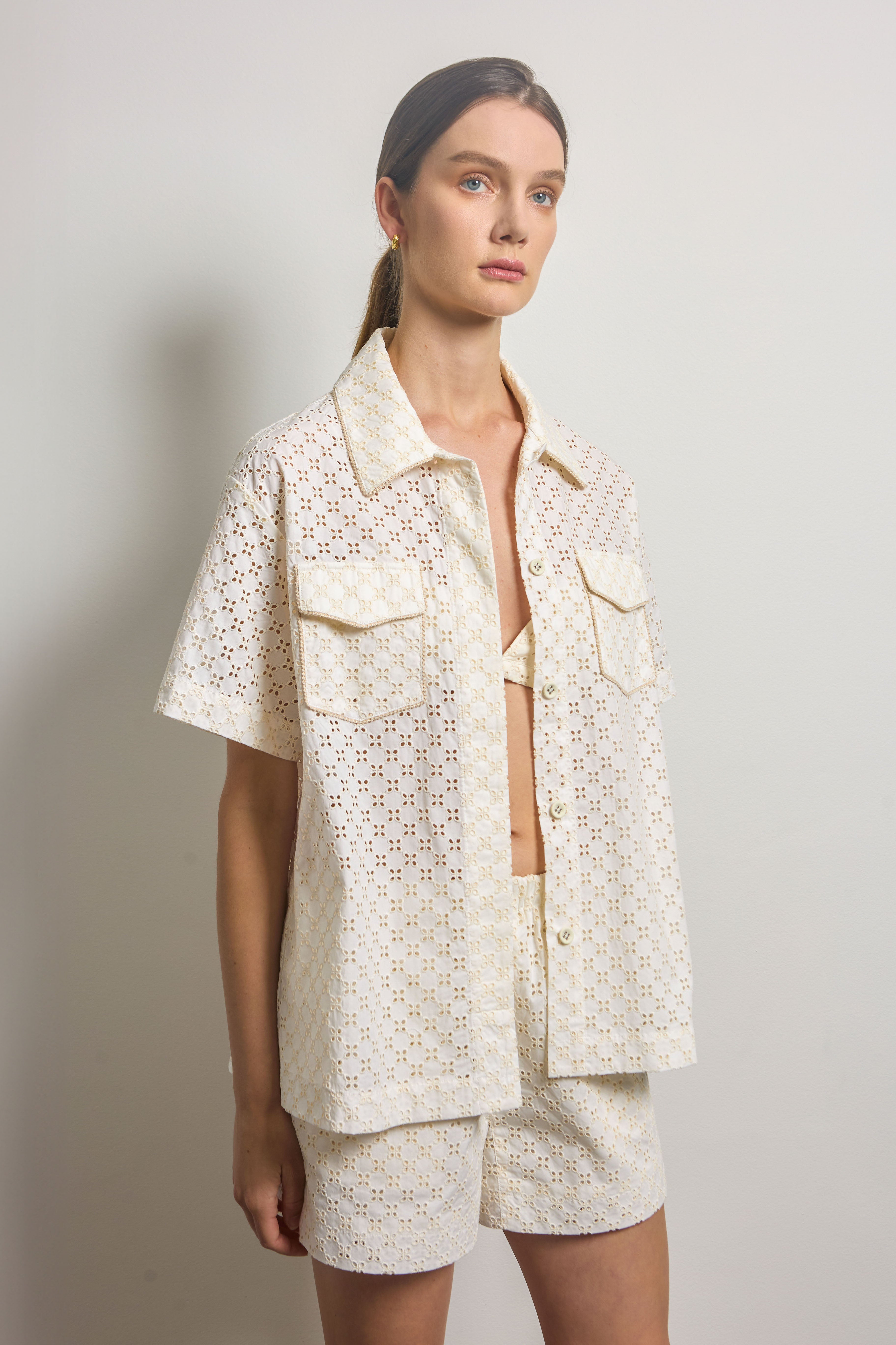 Cream Cotton Broderie Anglaise Shirt