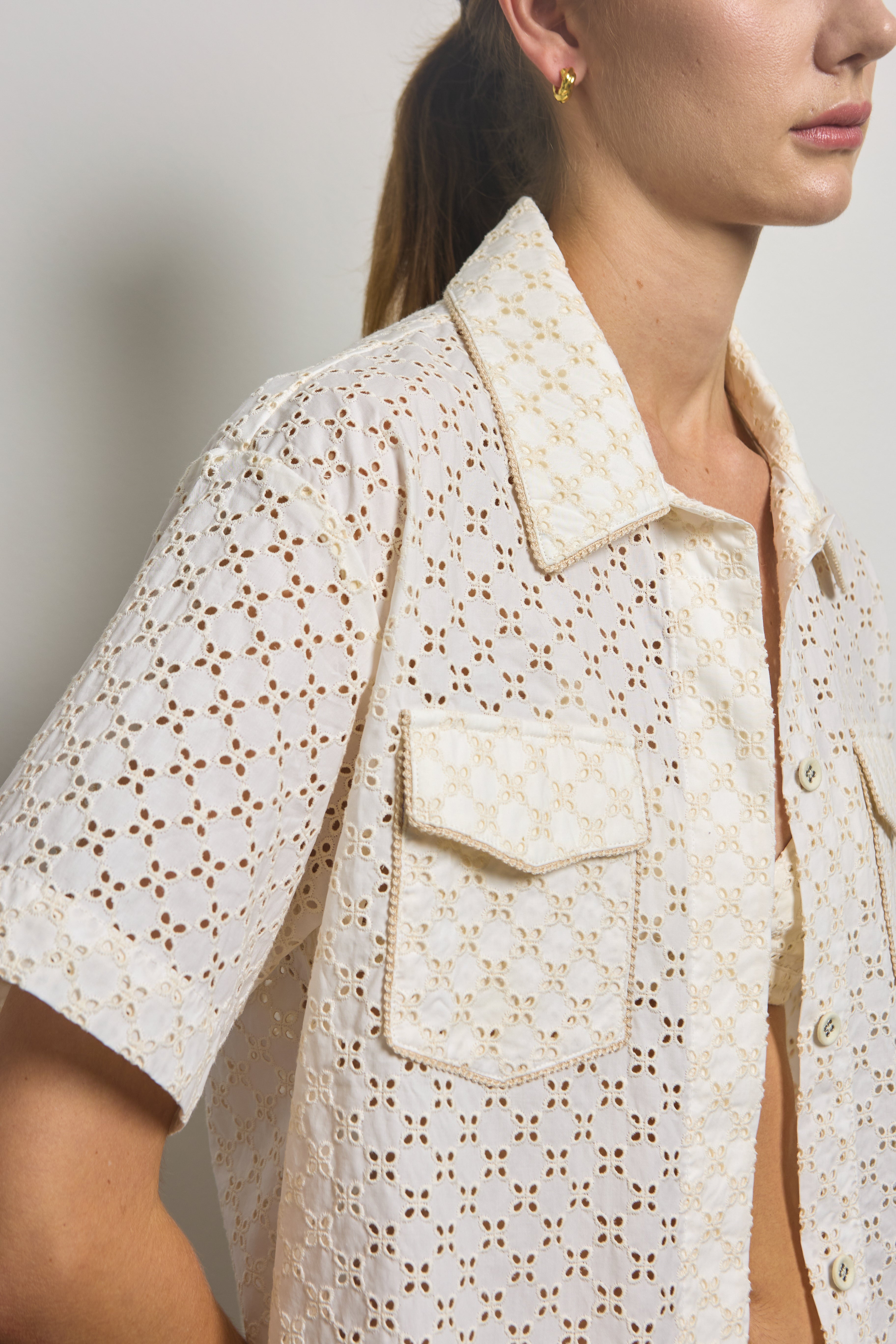 Cream Cotton Broderie Anglaise Shirt