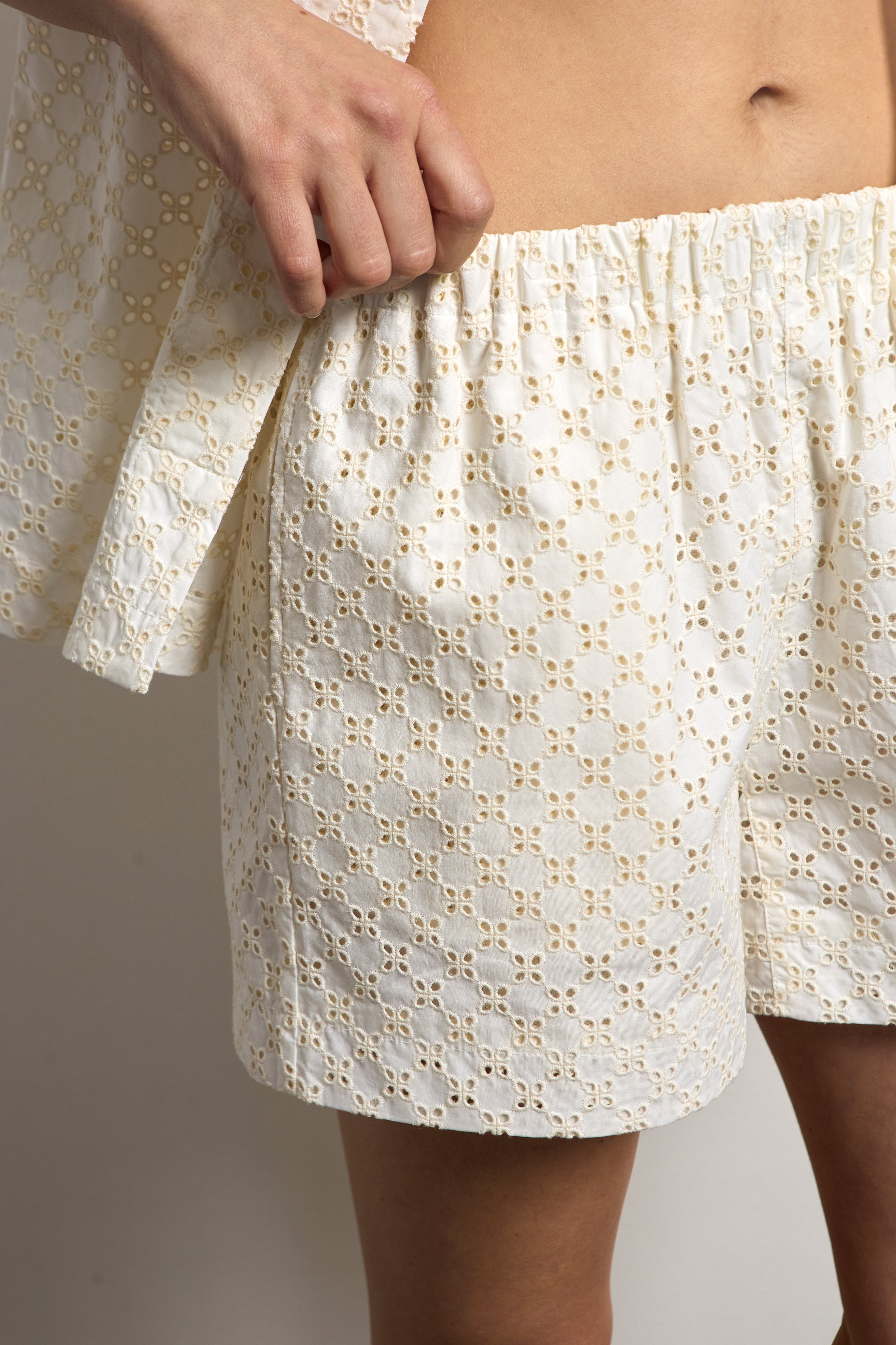 Cream Cotton Broderie Anglaise Shorts