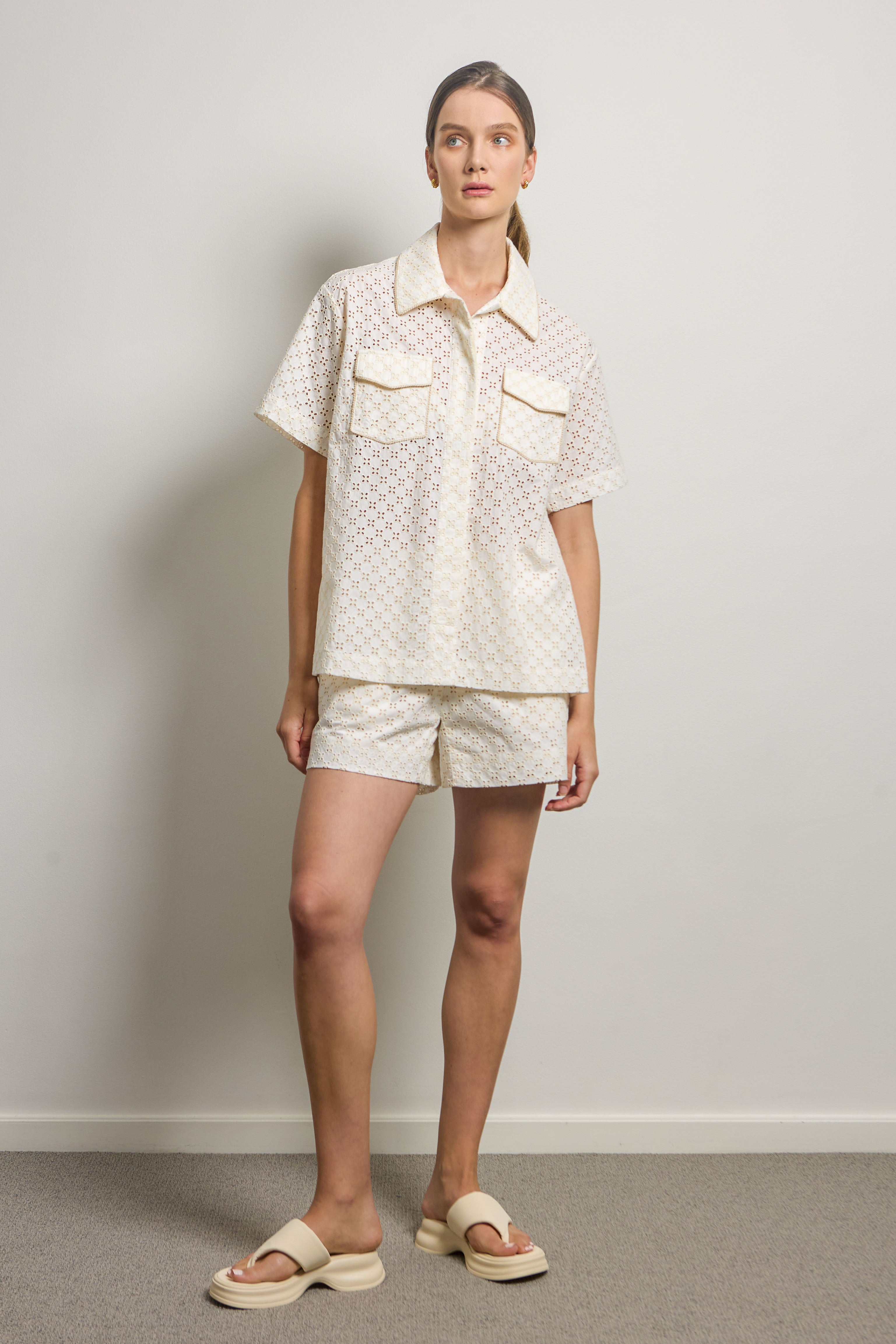 Cream Cotton Broderie Anglaise Shirt