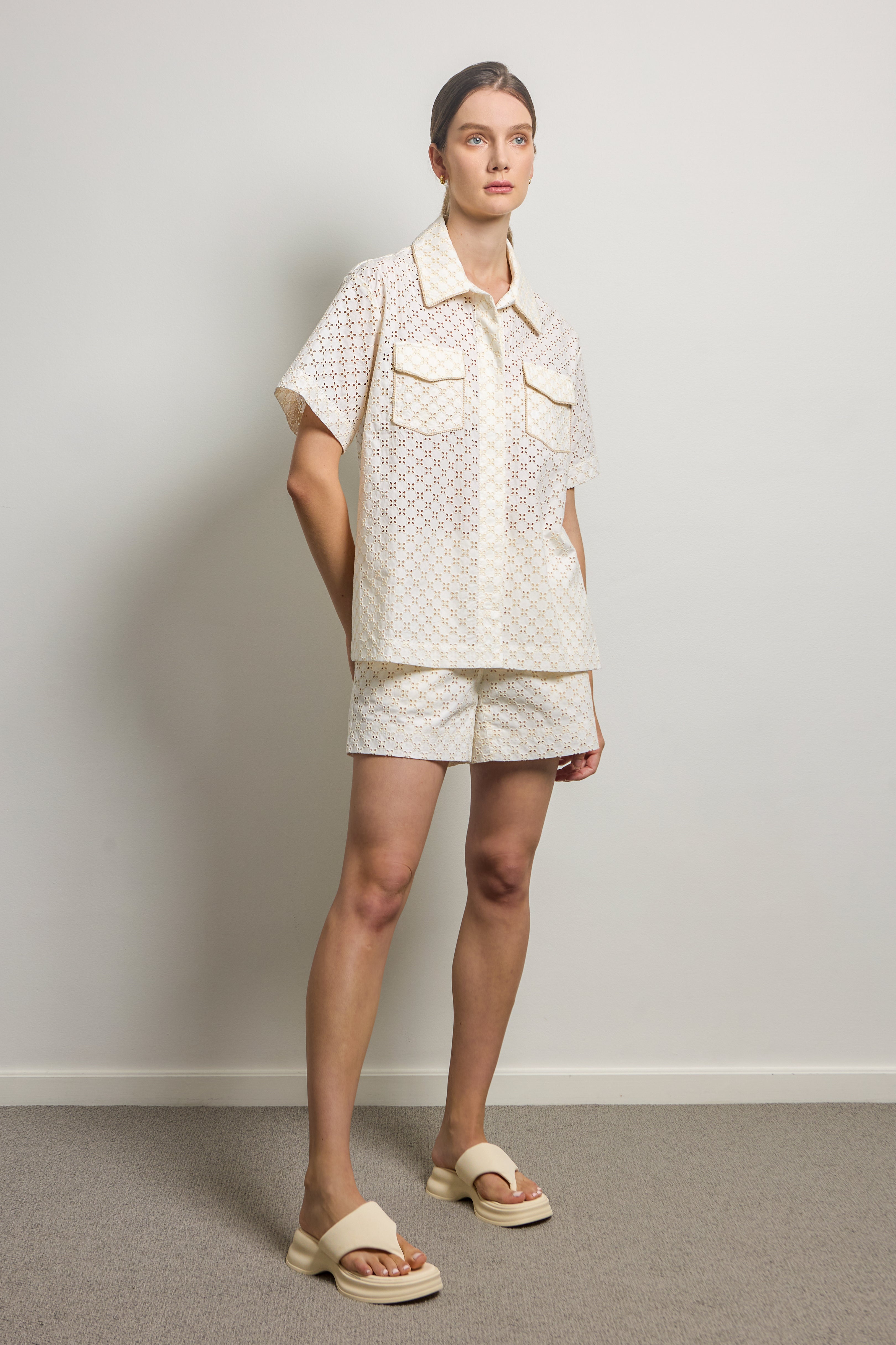 Cream Cotton Broderie Anglaise Shorts