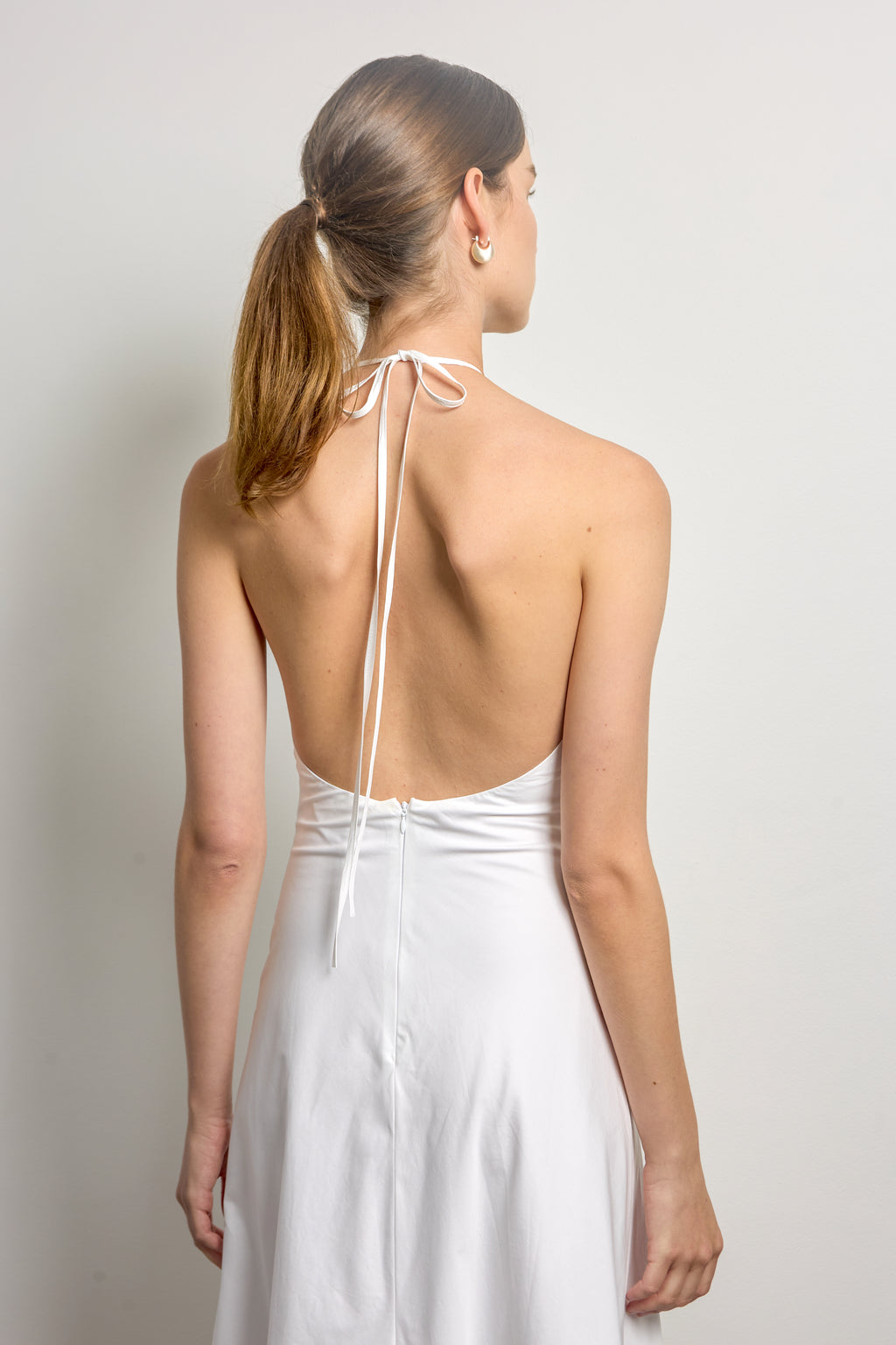 White Halter Neck Midi Dress With White Lace Trim