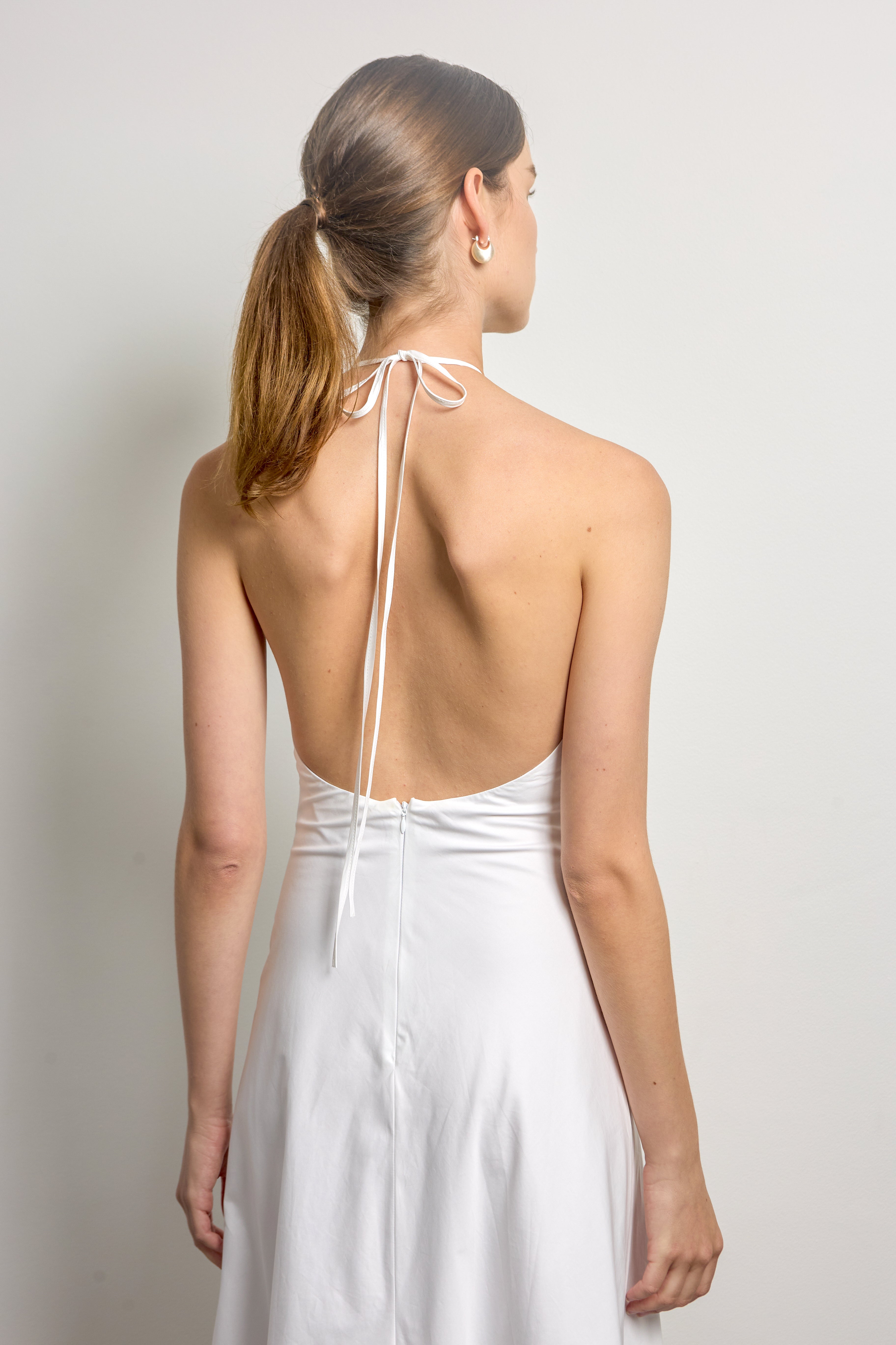 White Halter Neck Midi Dress With White Lace Trim