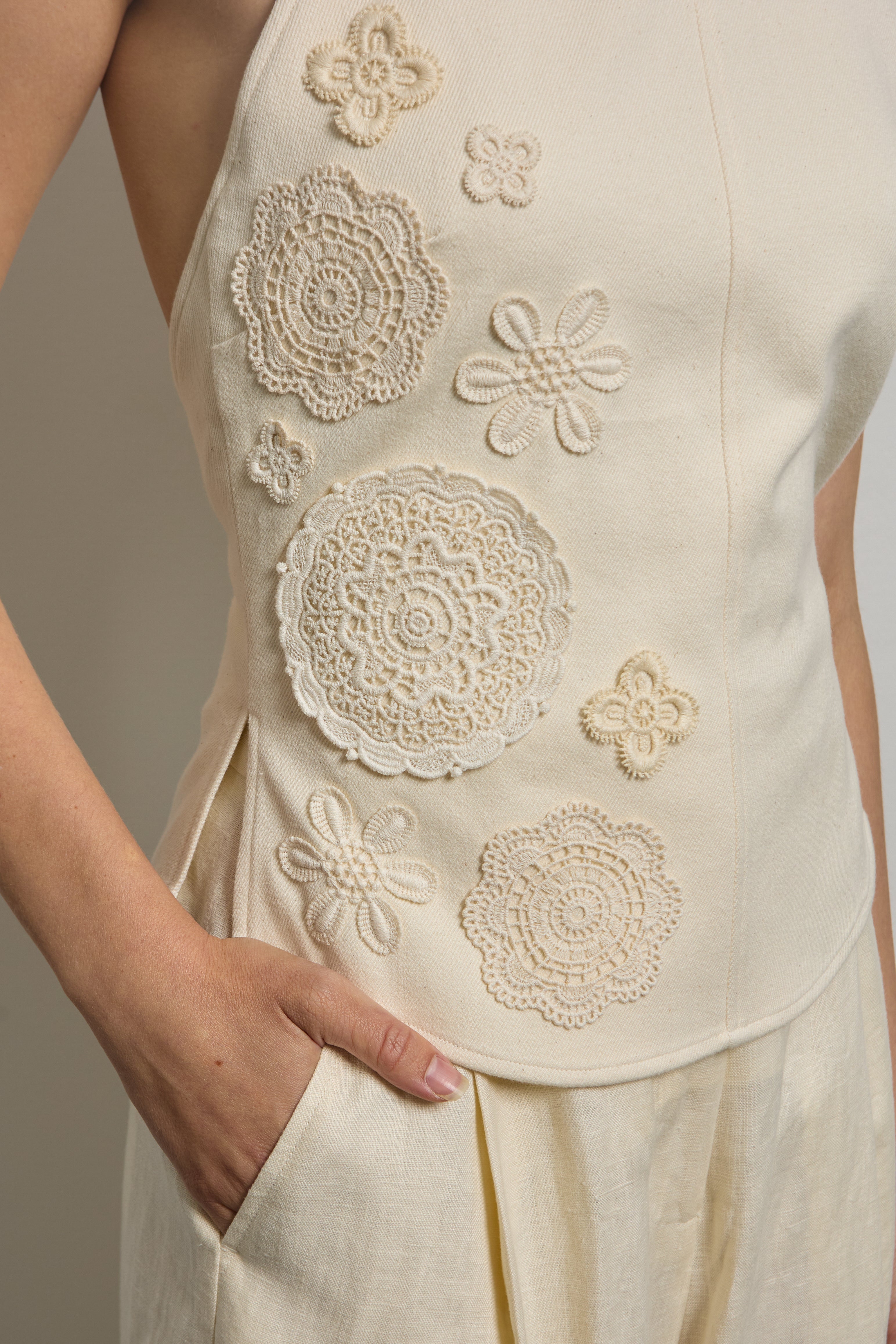 Tie Back Halter Top with Crochet Doilies