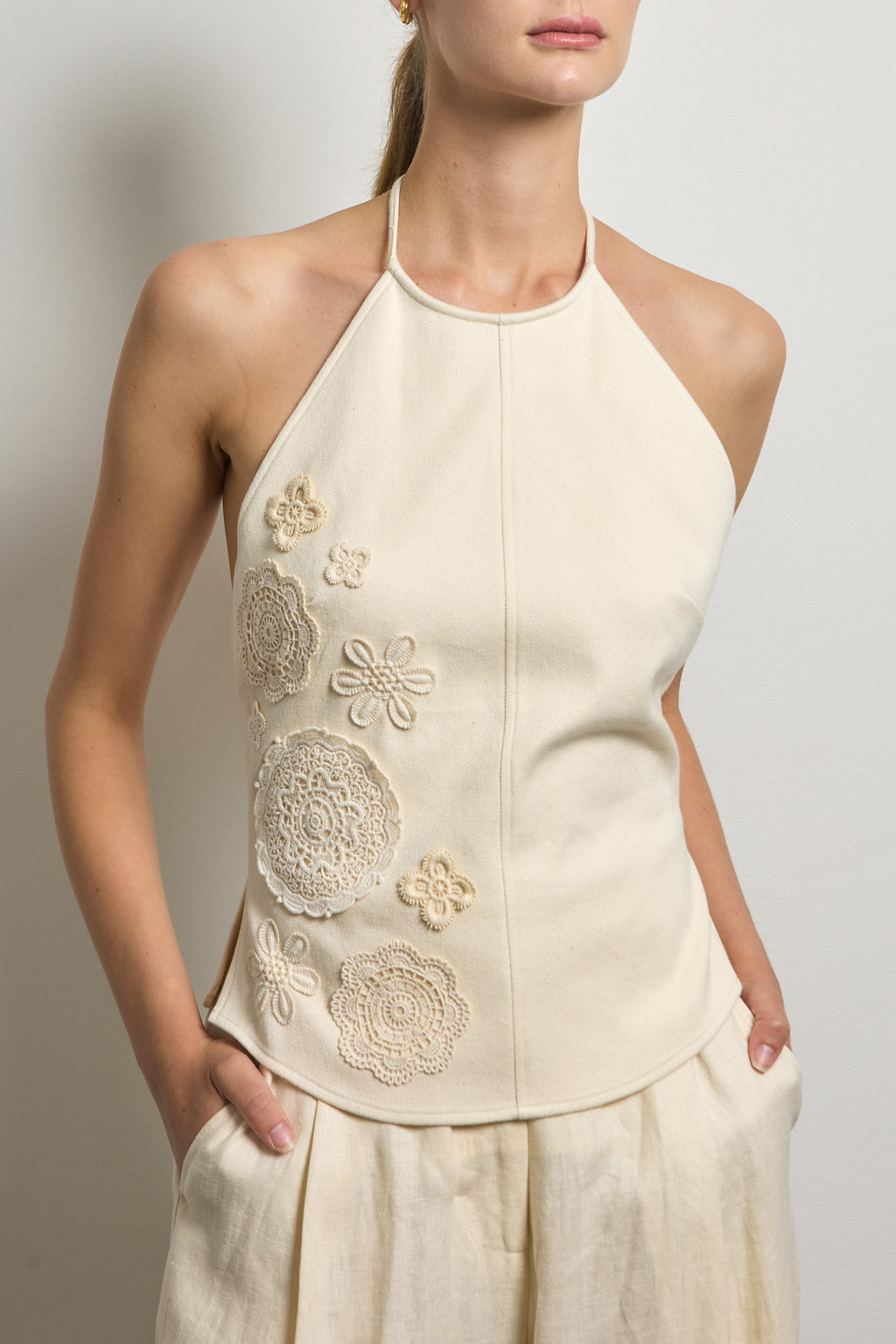 Tie Back Halter Top with Crochet Doilies