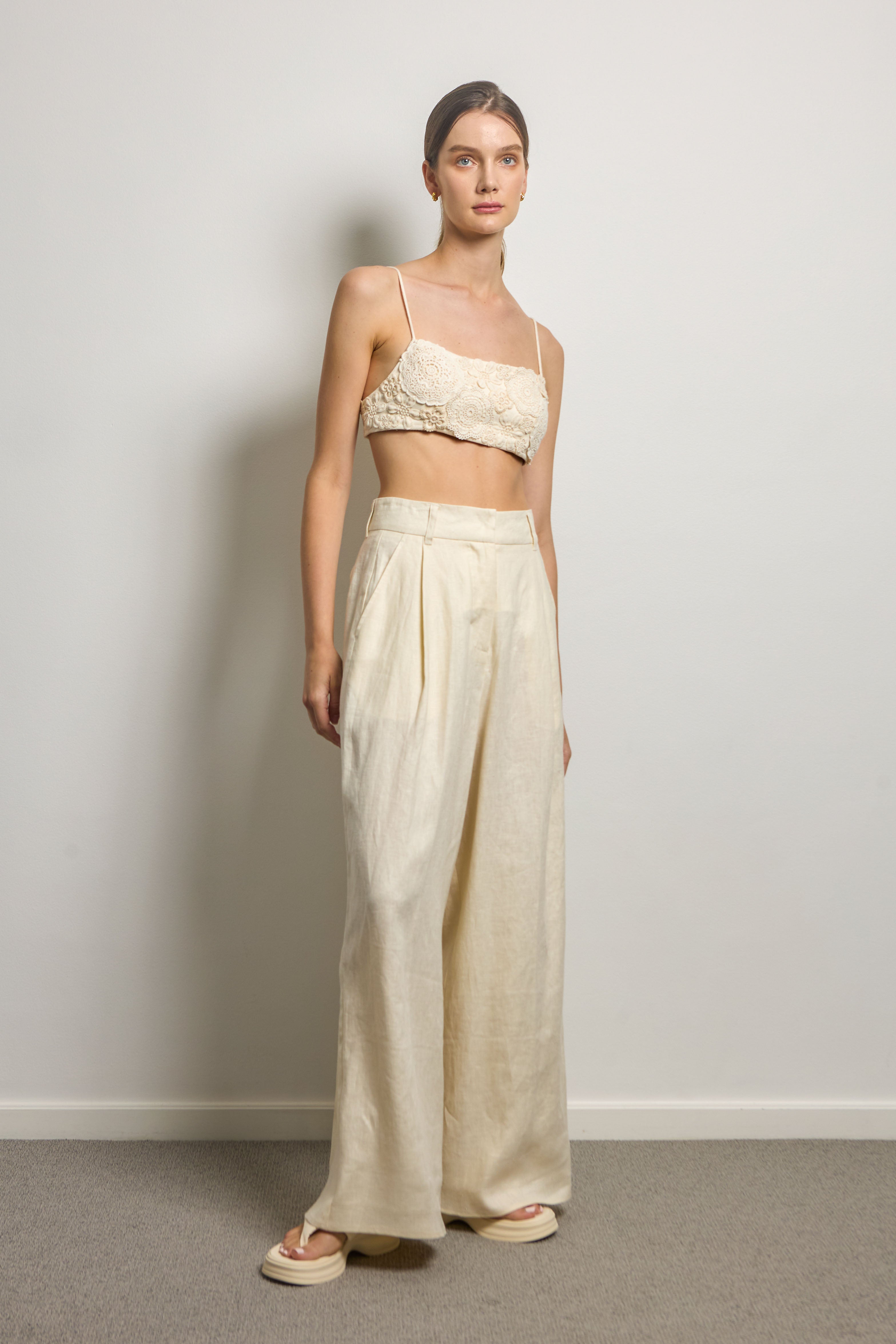 Linen Wide Leg Tailored Pants