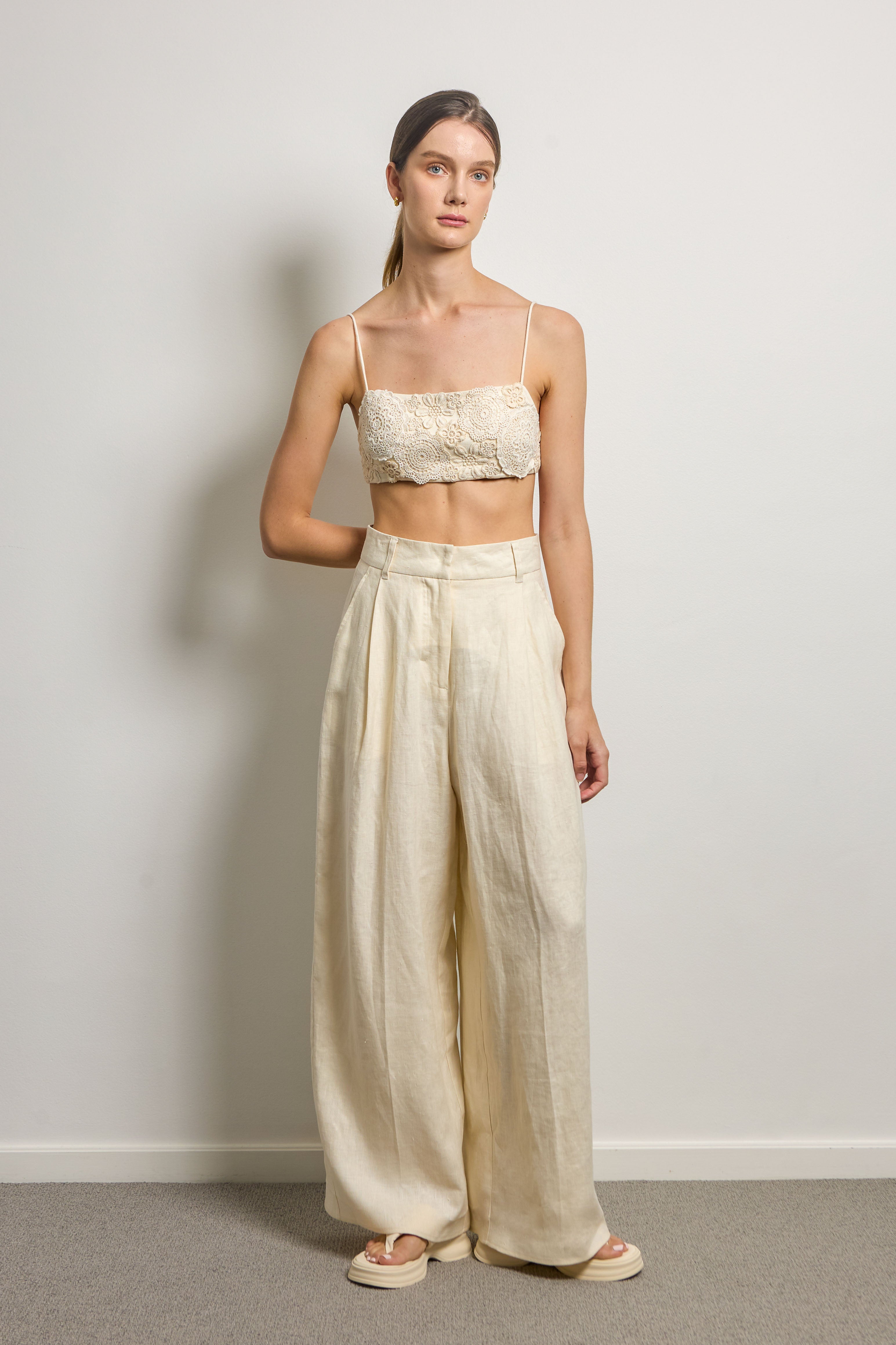 Linen Wide Leg Tailored Pants