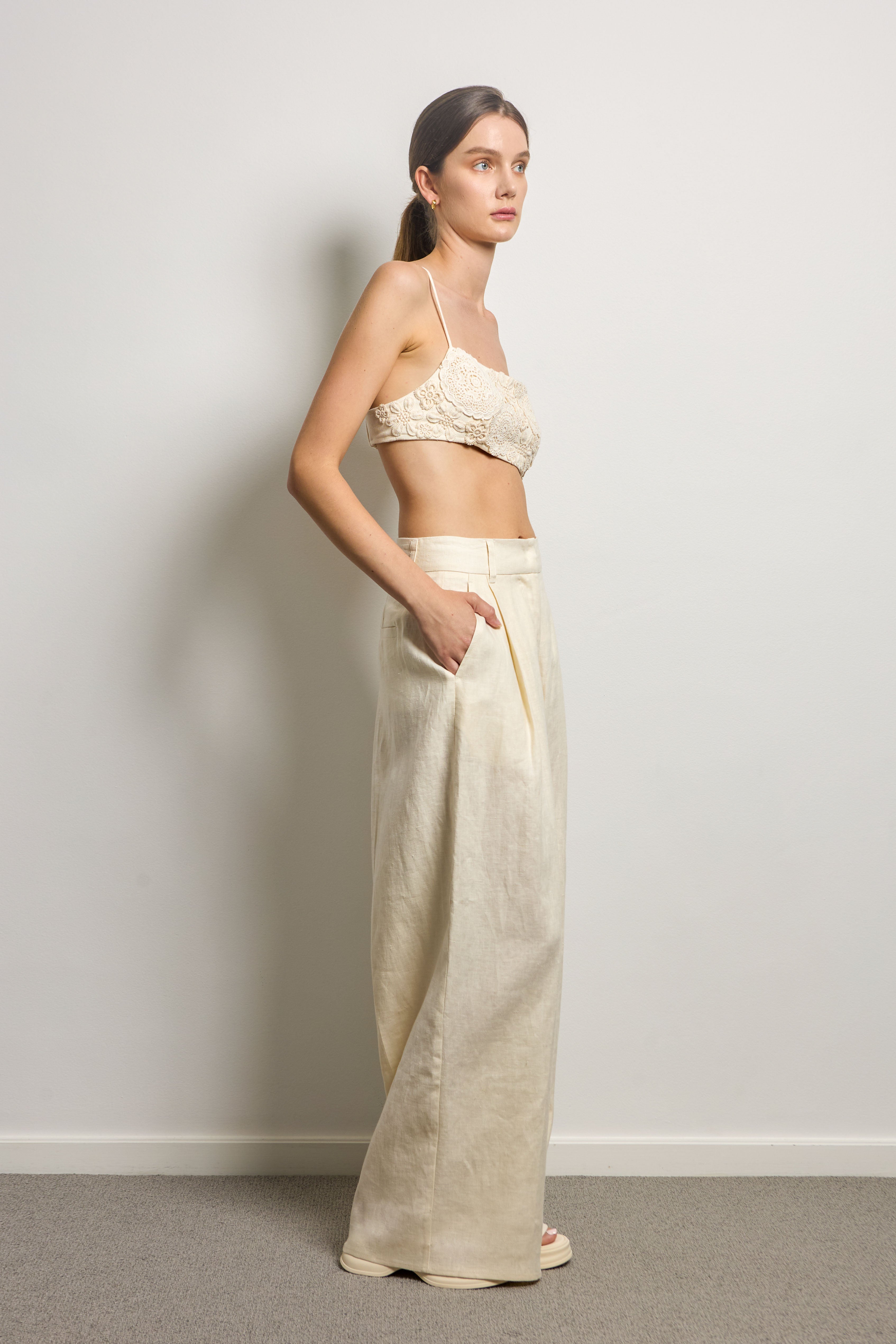 Linen Wide Leg Tailored Pants