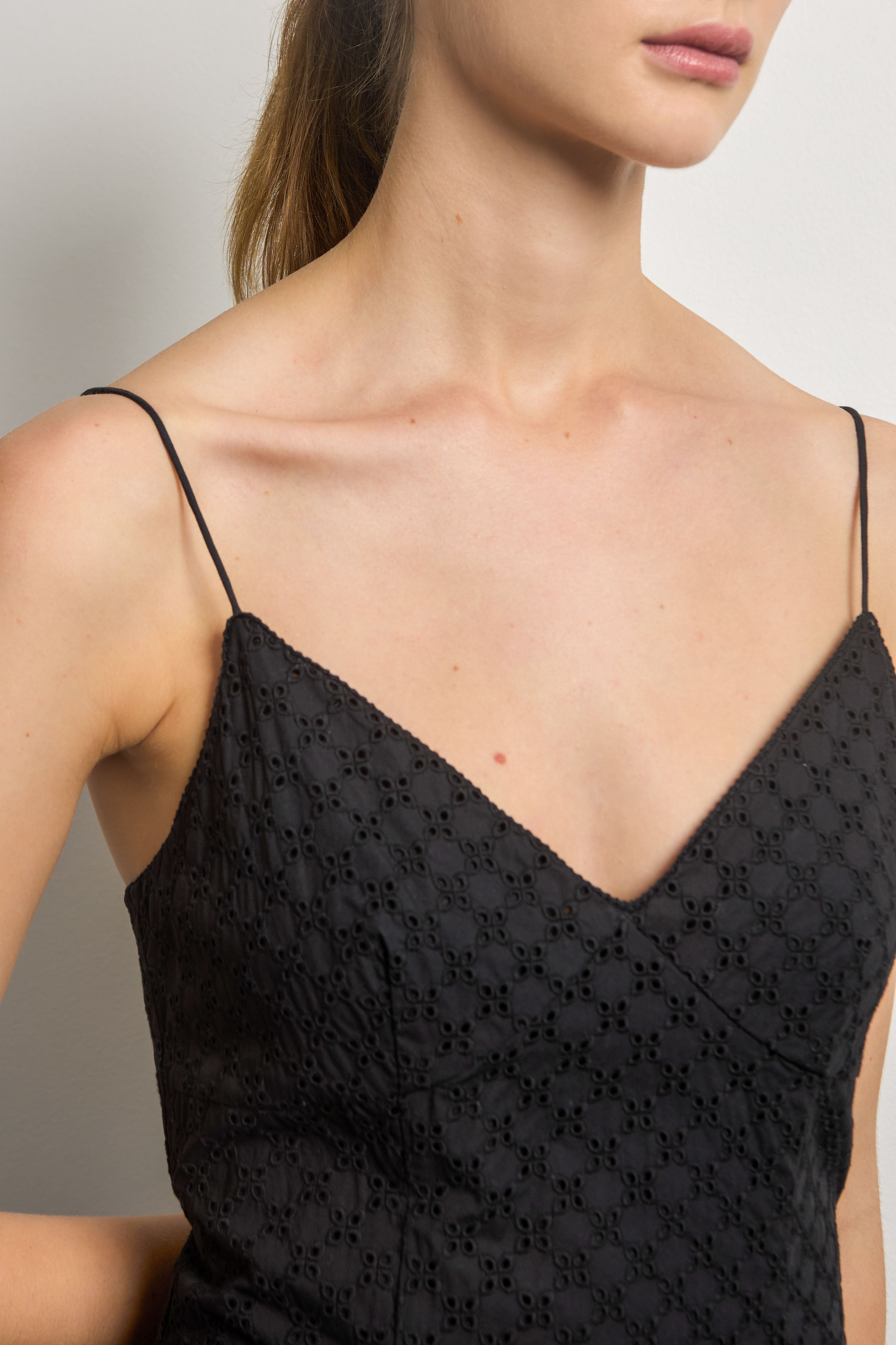 Black Cotton Broderie Anglaise Midi Dress