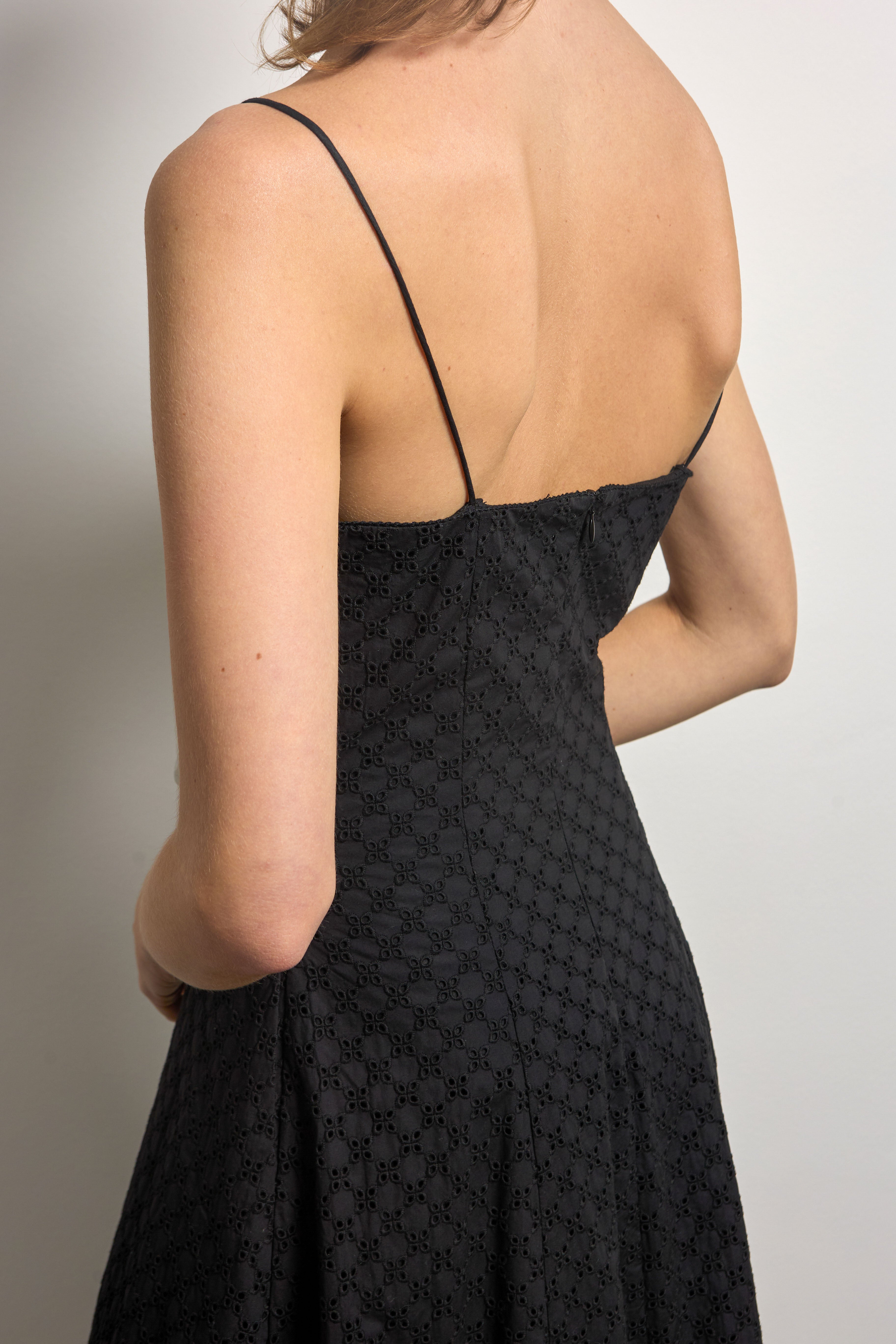 Black Cotton Broderie Anglaise Midi Dress
