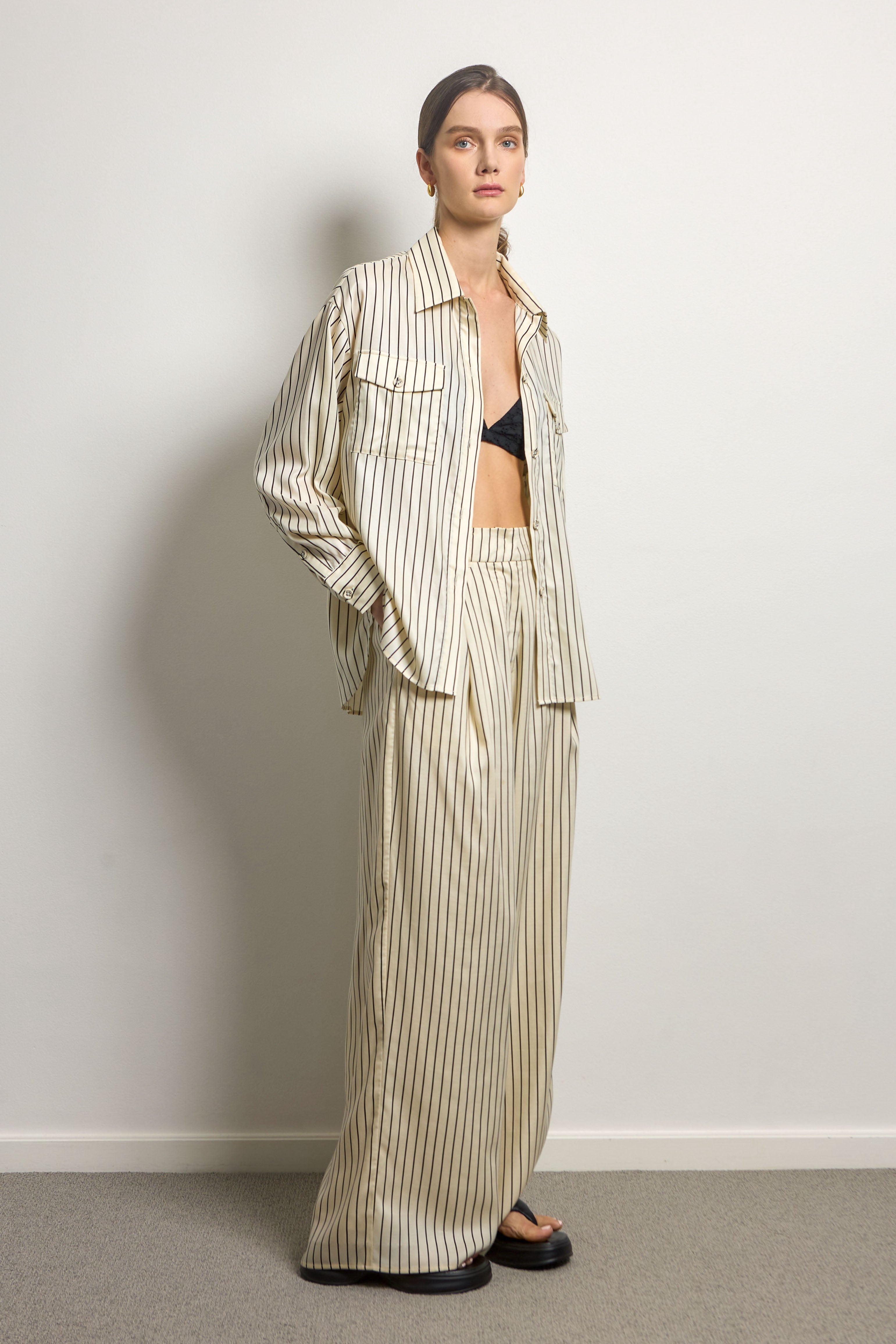 Silky Pinstripe Shirt with Patch Pockets