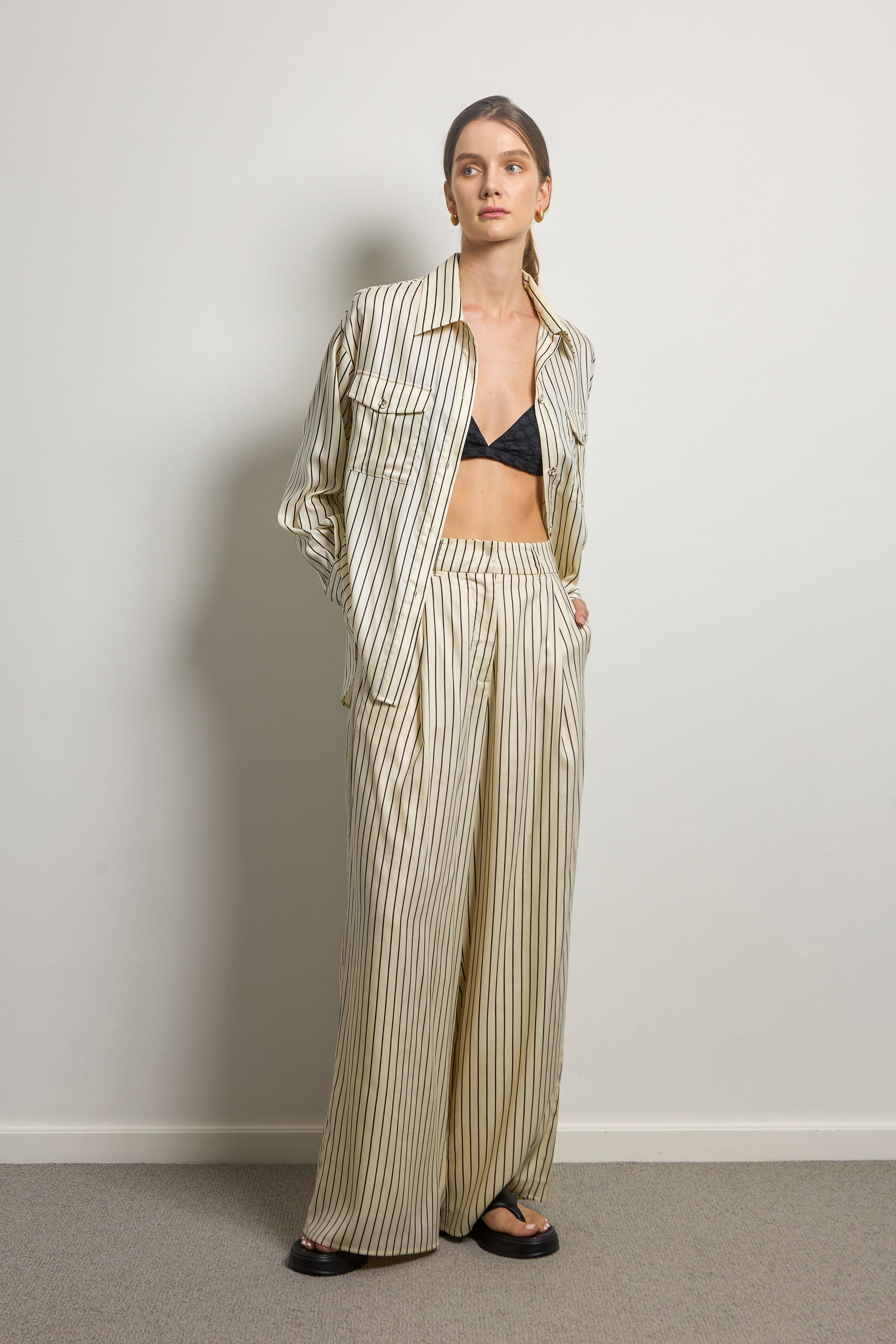 Pinstripe Silky Wide Leg Pants