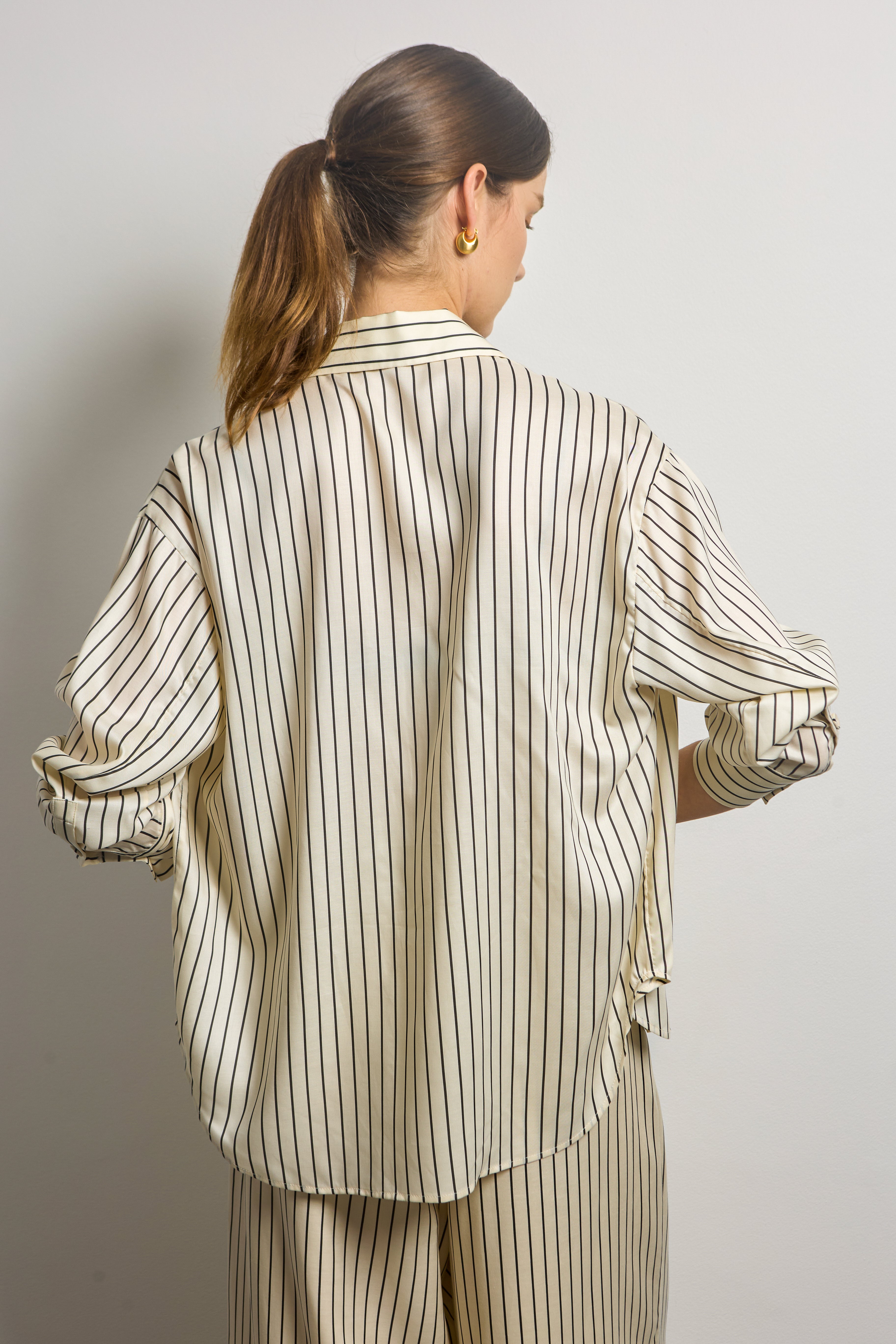 Silky Pinstripe Shirt with Patch Pockets