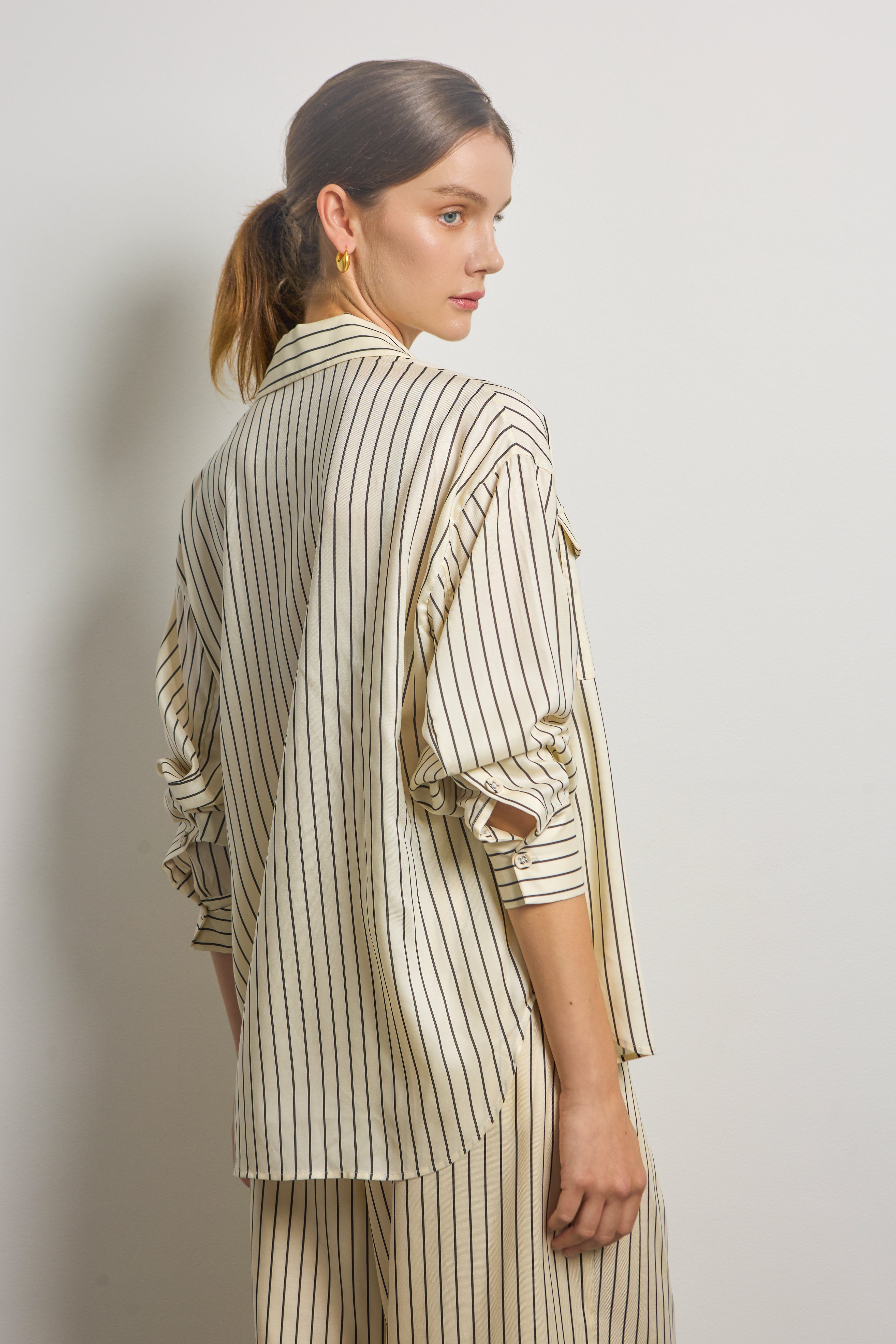 Silky Pinstripe Shirt with Patch Pockets