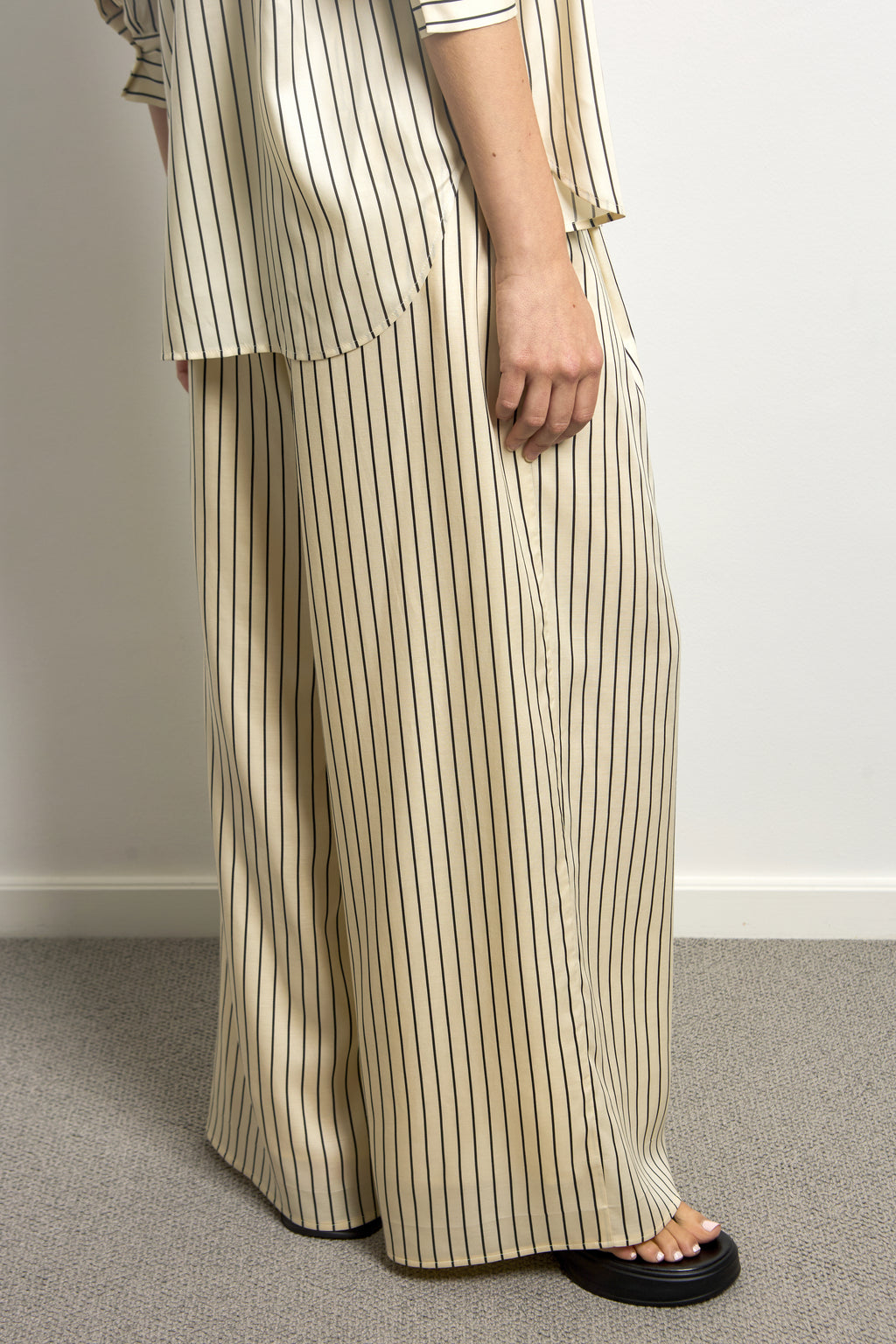 Pinstripe Silky Wide Leg Pants