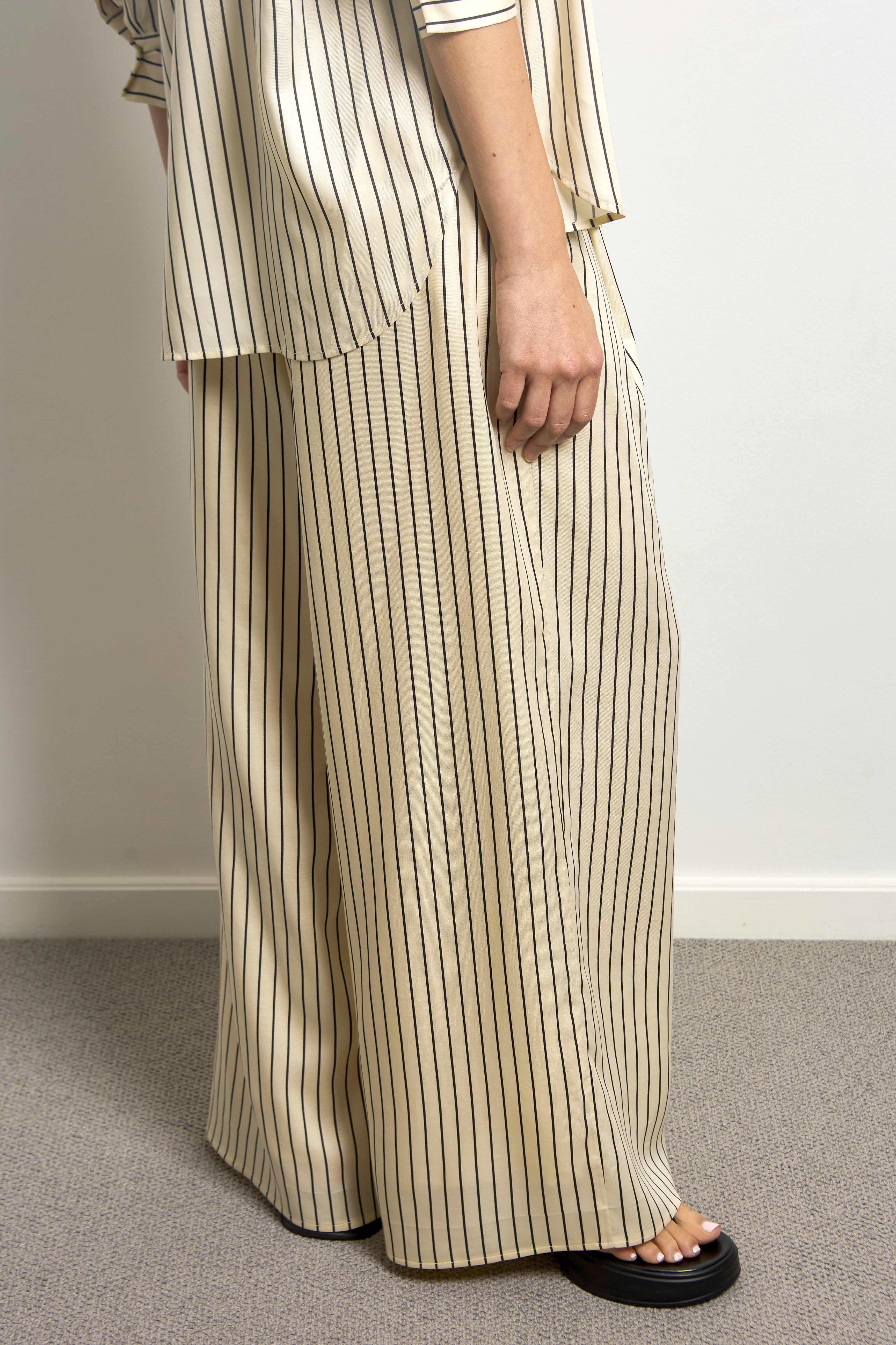 Pinstripe Silky Wide Leg Pants
