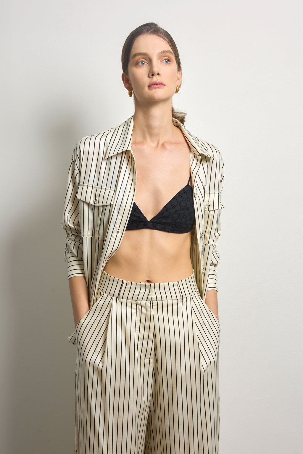 Pinstripe Silky Wide Leg Pants