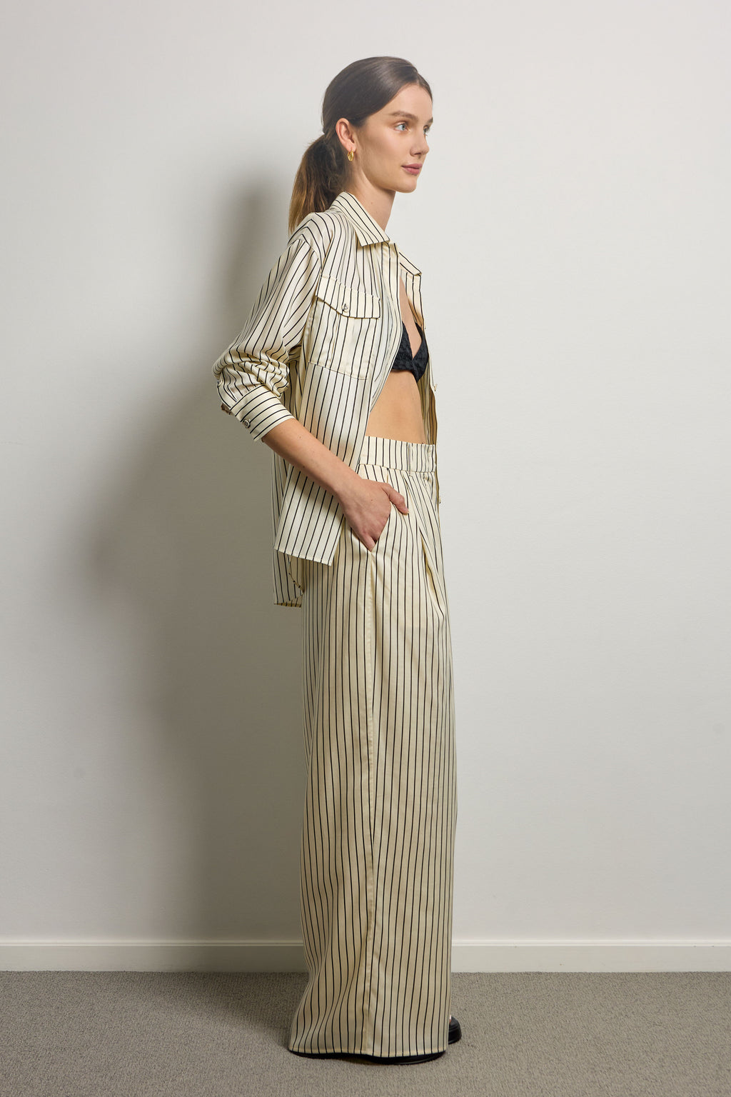 Pinstripe Silky Wide Leg Pants